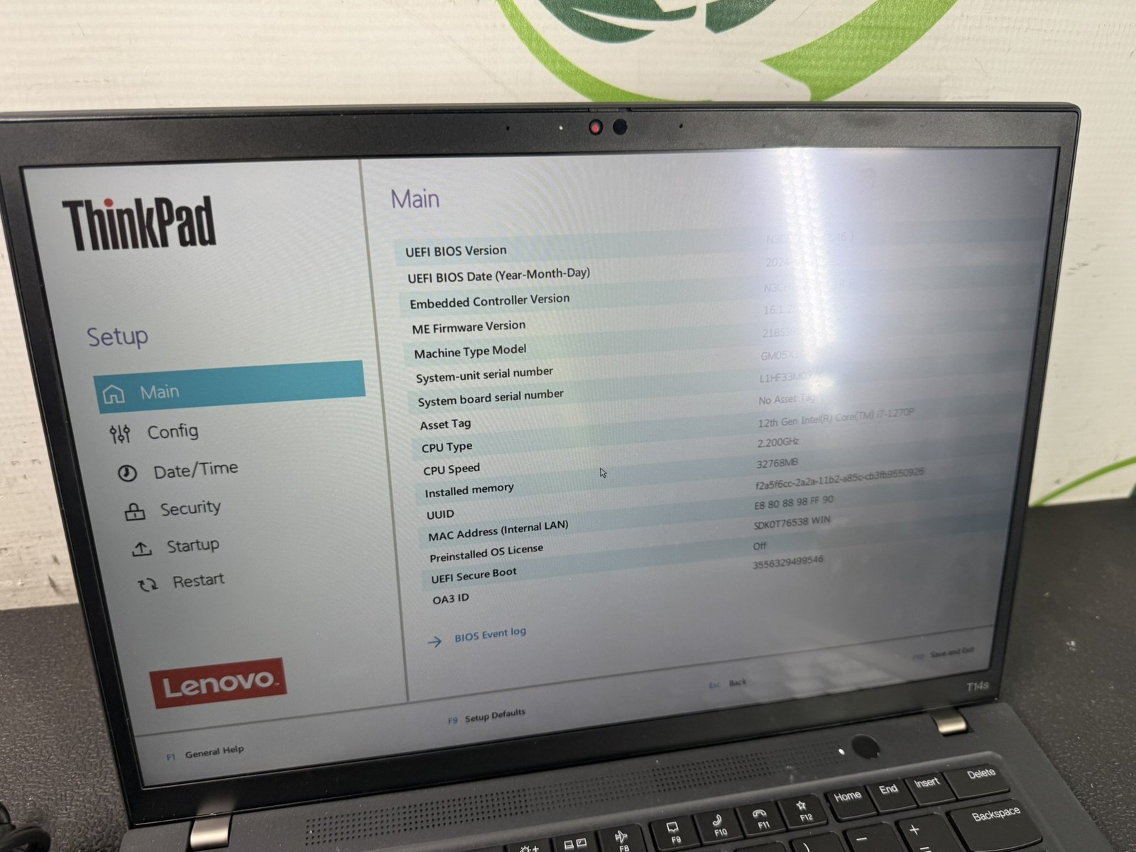 Lenovo ThinkPad T14s Gen 3 14″ WUXGA i7-1270P 32GB 512GB DDR5 LTE Touch Laptop