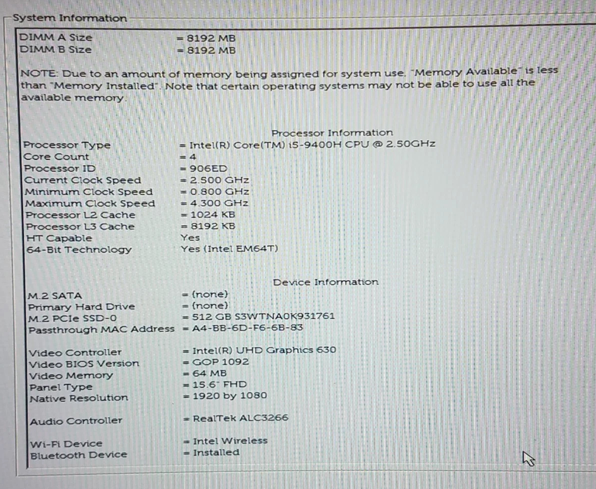 Dell Precision 5540, 15.6″, i5-9400H@2.5GHz, 16GB, 512GB NVMe, No OS, Lot of 4