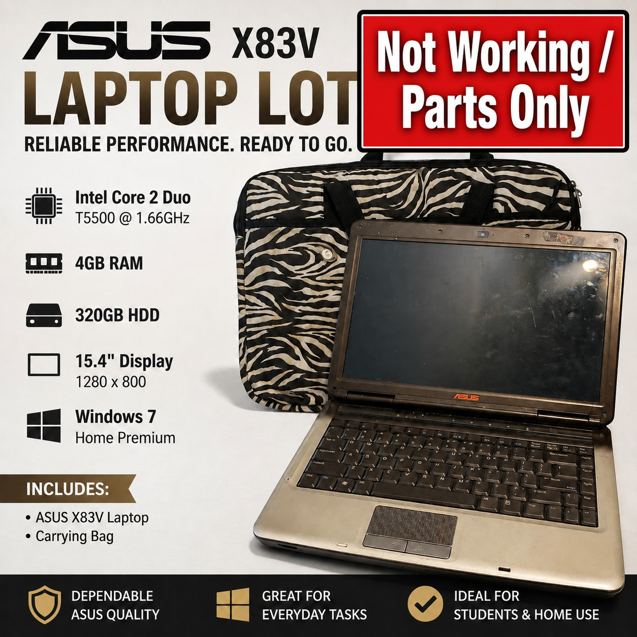 Asus X83Vb-X2 14.1″ Intel Centrino Laptop Unknown Specs Unit For Parts/Repair