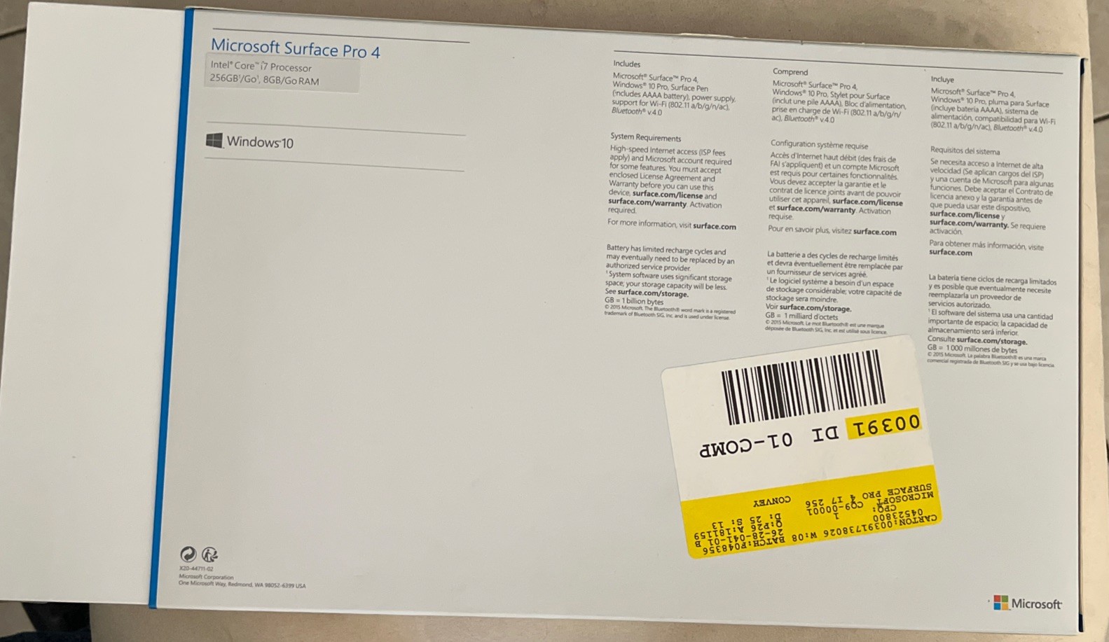 Microsoft Surface Pro 4 “Empty Box Only” Origjnal Preowned Great Shape B