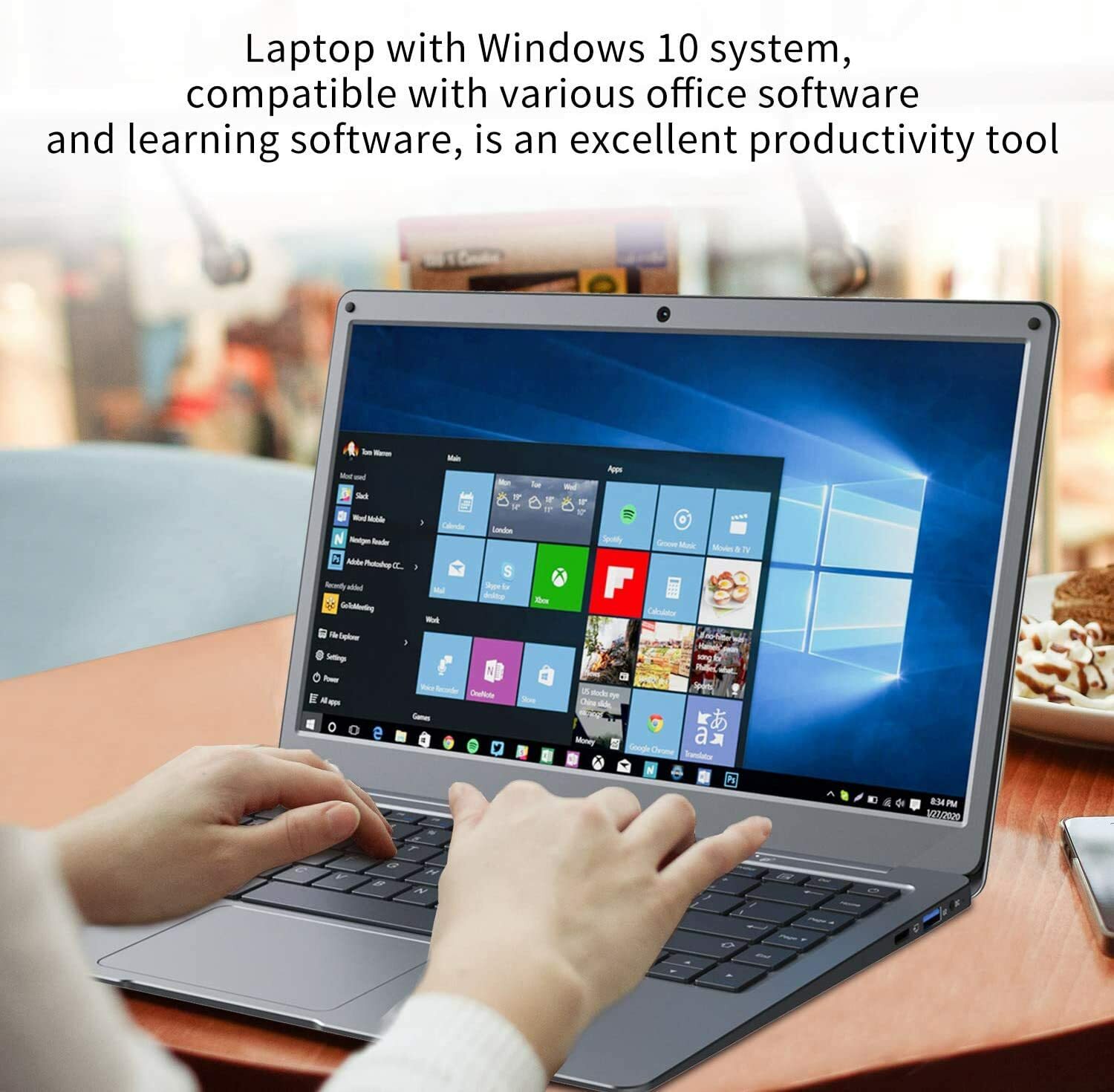 Laptop 13.3 inch 8GB RAM 128GB ROM Quad Core Celeron, Windows 10 Thin and Gray