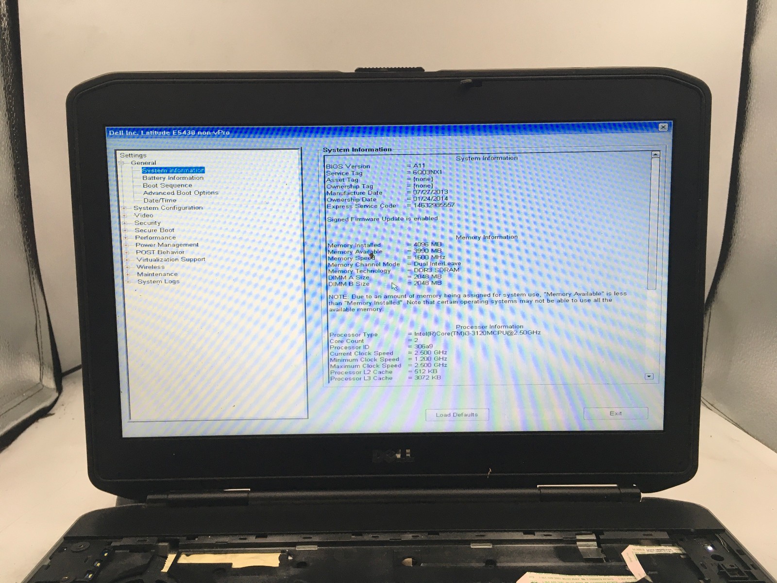 DELL LATITUDE E5430 – BOOTS TO BIOS – INTEL I3 3120M – 4GB RAM – 14″ – READ – BB