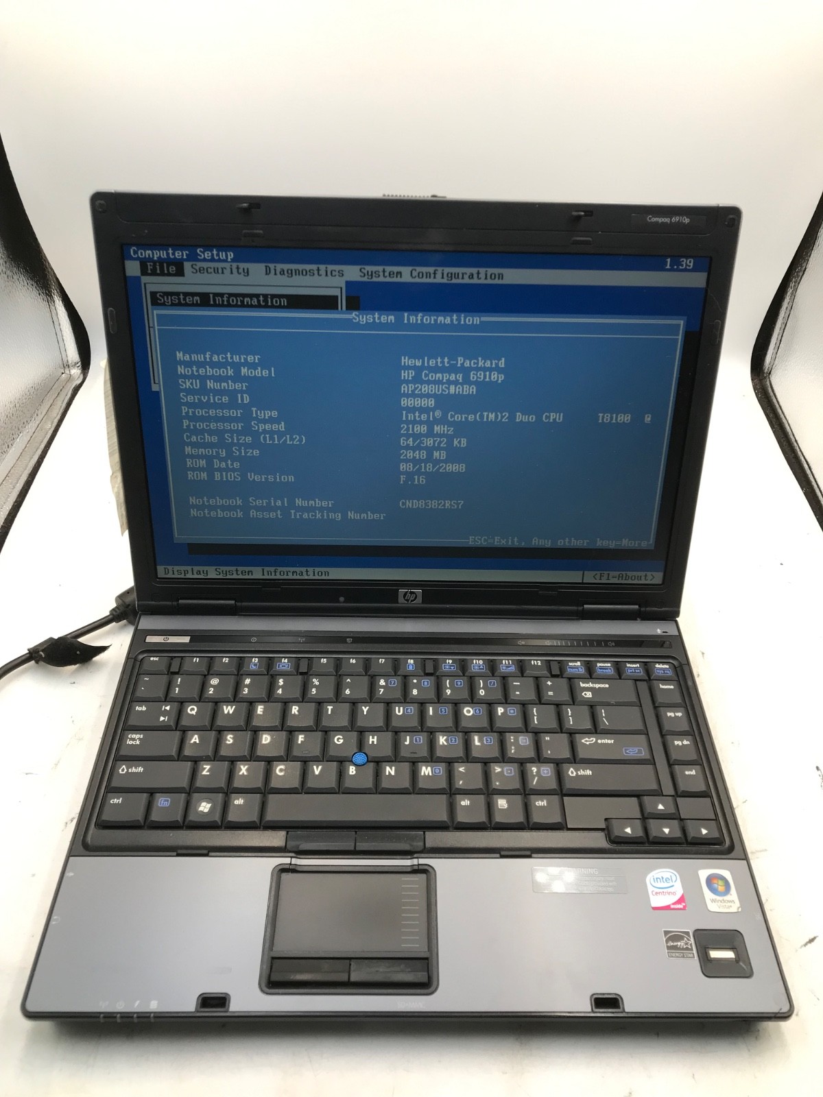 HP Compaq 6910p Intel Core 2 Duo 2.1 GHz 14″ Laptop 2Gb RAM- BOOTS BIOS -MZ