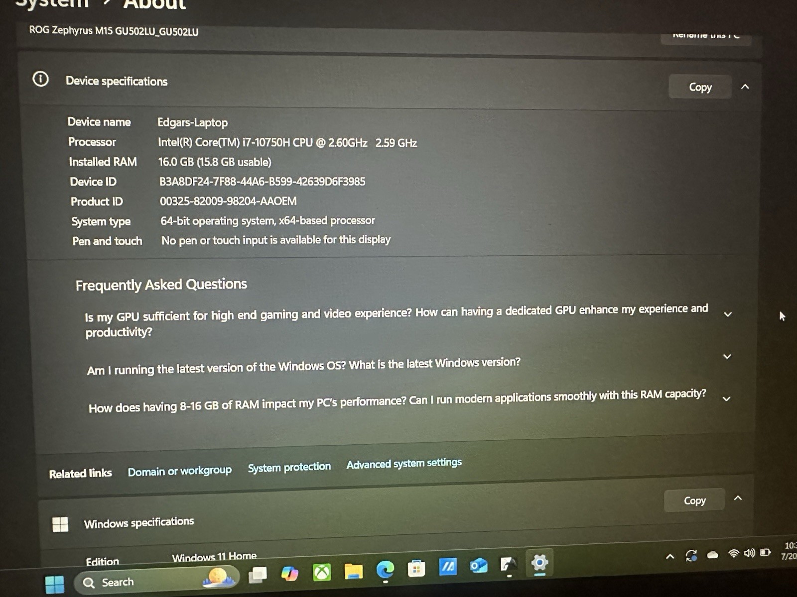 ASUS ROG Zephyrus M15 GU502