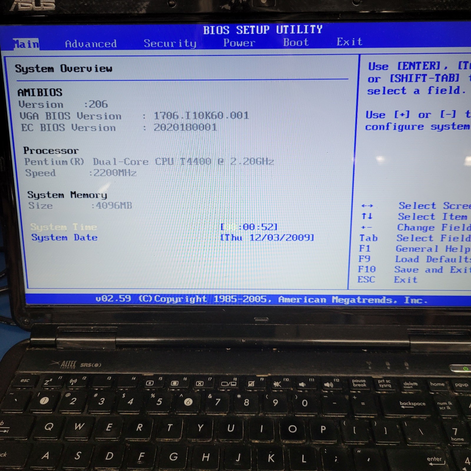 ASUS K601 Intel Core Duo T4400 @2.20 @GHz 4 GB RAM – NO HDD –