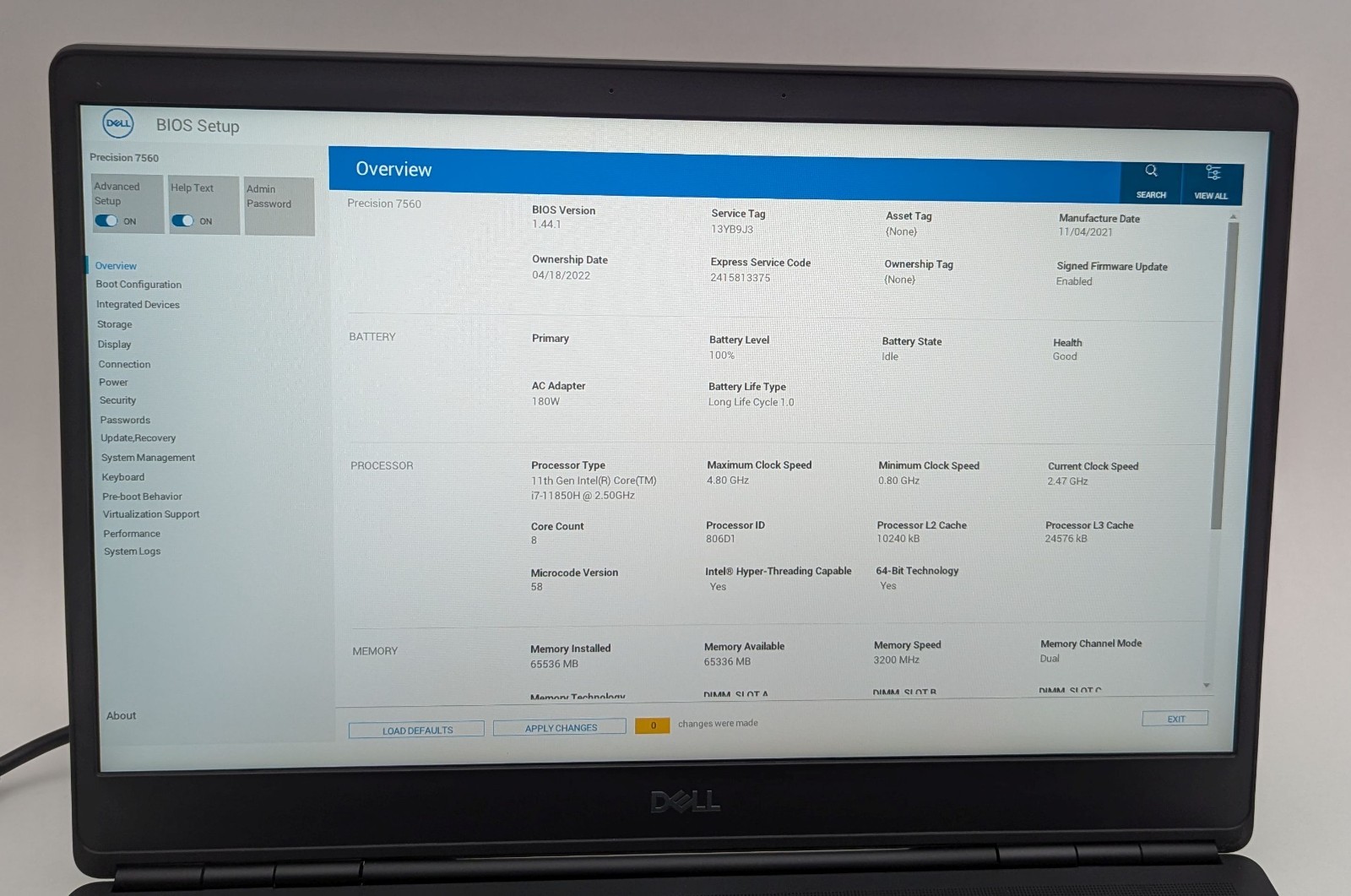 Dell Precision 7560 15.6″ Laptop i7-11850H 64GB RAM 1TB NVMe RTX A4000 Win11 Pro
