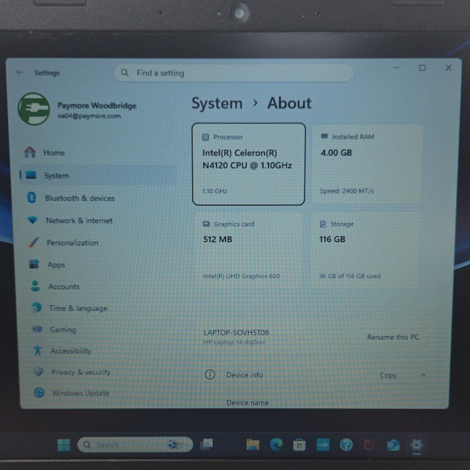 HP Laptop 14-DQ0762DX 13.9″ Celeron N4120 1.1GHz 4GB RAM 128GB SSD