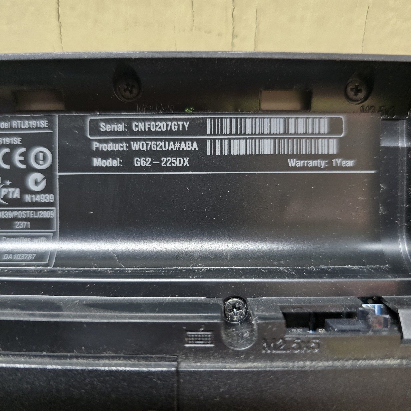 HP G62-225DX Laptop Pentium 2GB RAM No HDD No Battery No Power Parts Repair