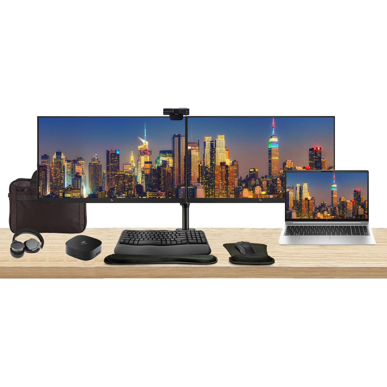HP ProBook 450 G10 15.6″ i5, 8GB RAM, 256GB SSD with 2 EliteDisplay 27″ Monitor