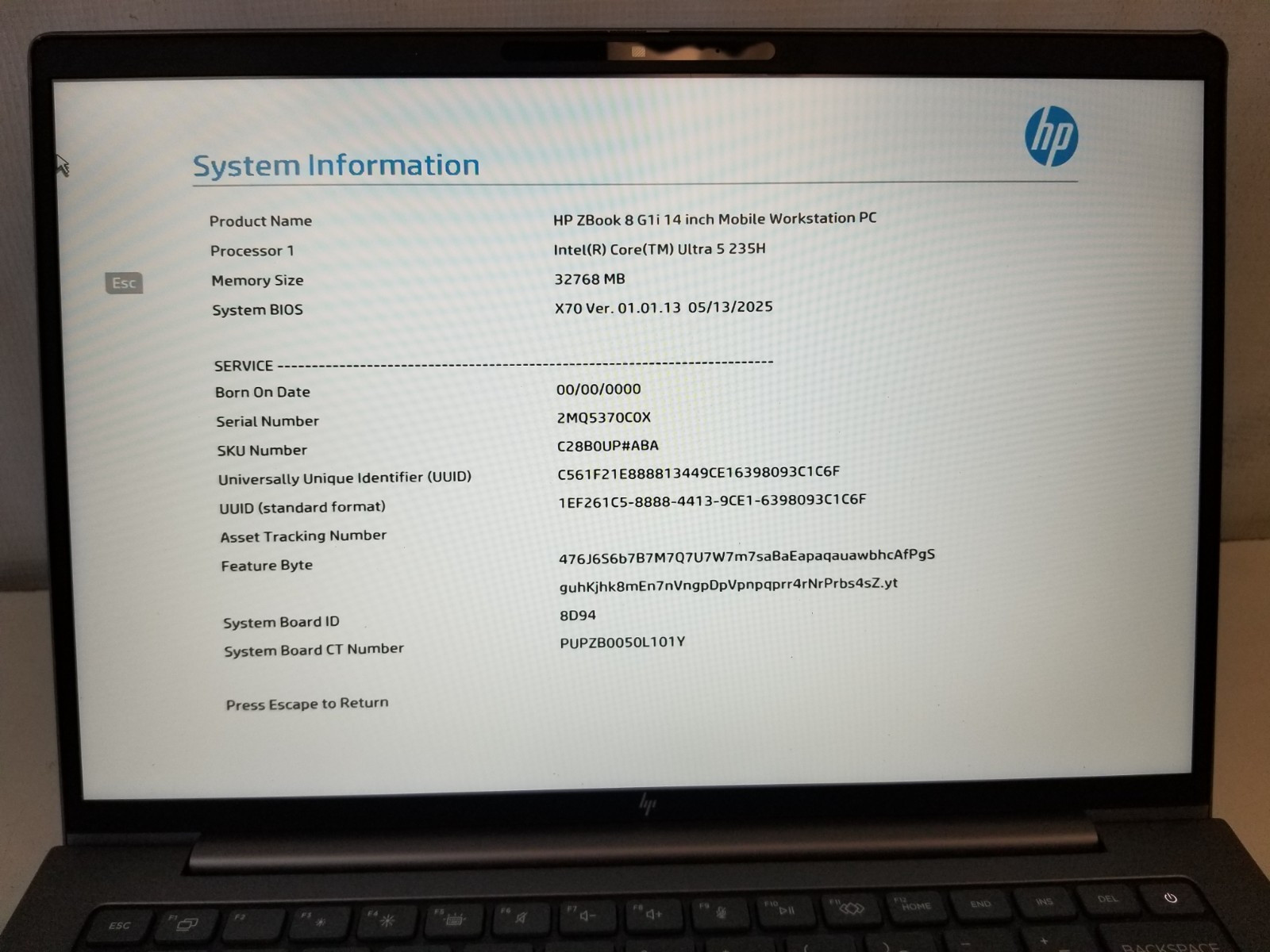 HP ZBook 8 G1i 14” Mobile Workstation Ultra 5 235U 32GB DDR5 NO SSD