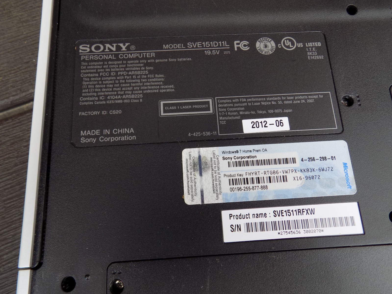 White Sony Vaio E Series Laptop PC SVE151D11L, Power Supply – Works