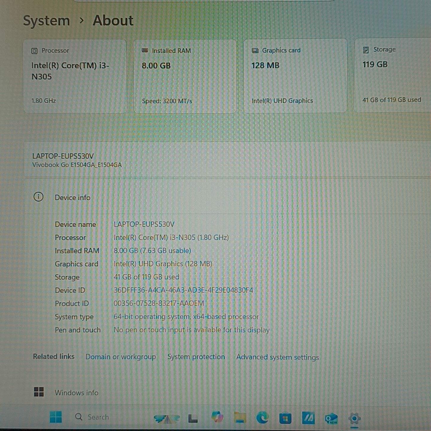 Asus Vivobook Go 15 E1504GA 15.6″ i3-N305 1.8GHz 8GB RAM 128GB