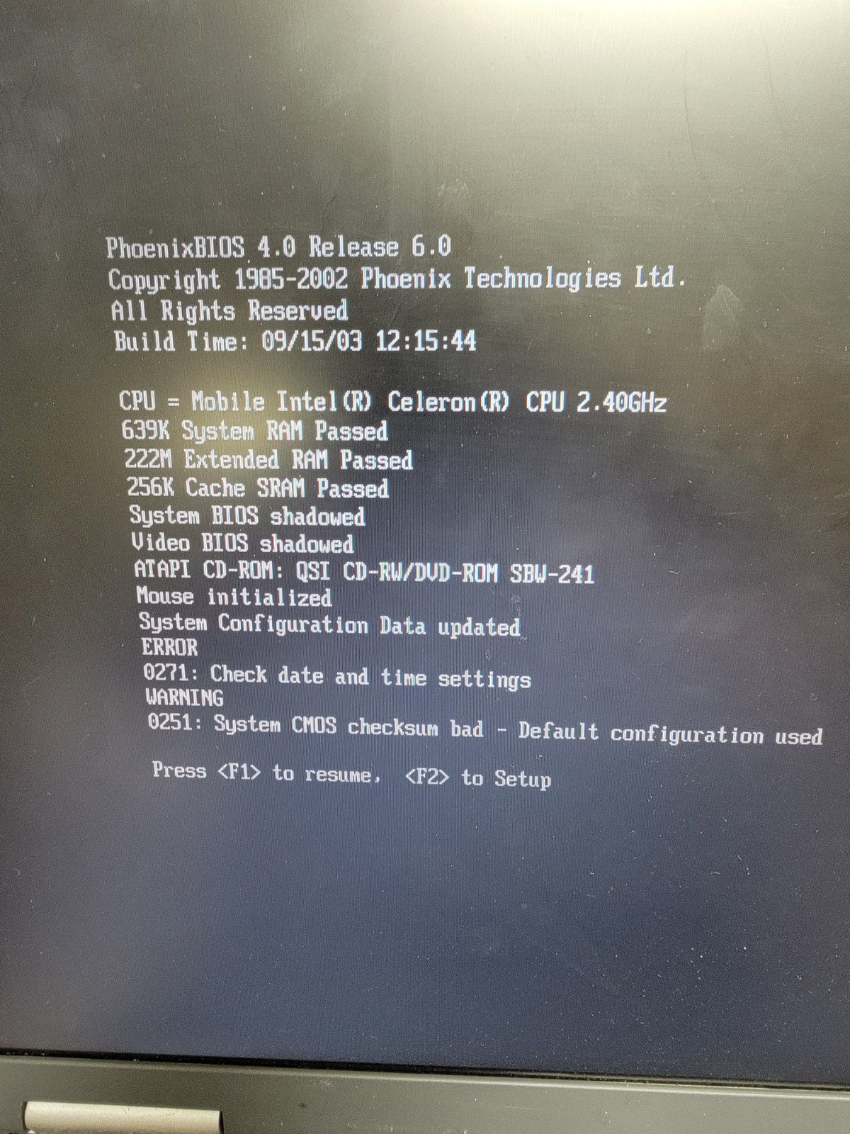 Compaq Presario 2100 – 15.4″ Celeron 2.40Ghz 256MB Ram Laptop – Sold for parts