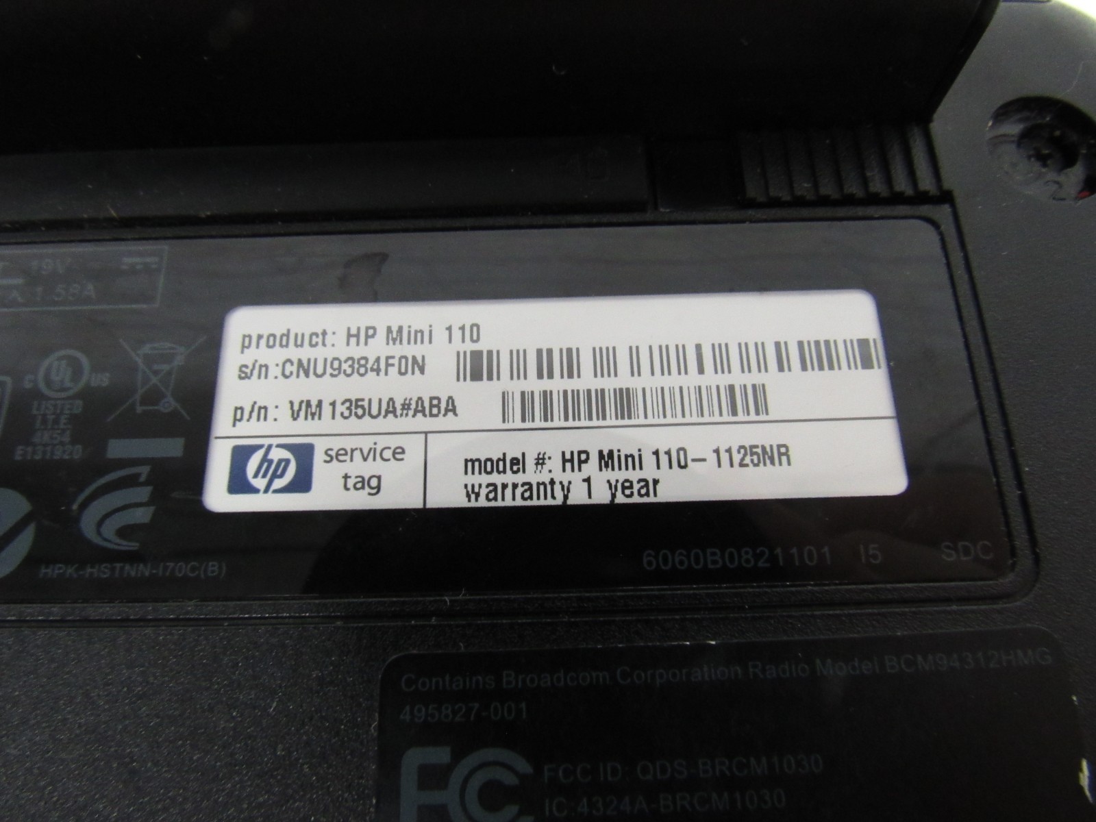 HP Mini 110 1.6GHz Windows 7 Notebook Mini Computer Untested For Parts