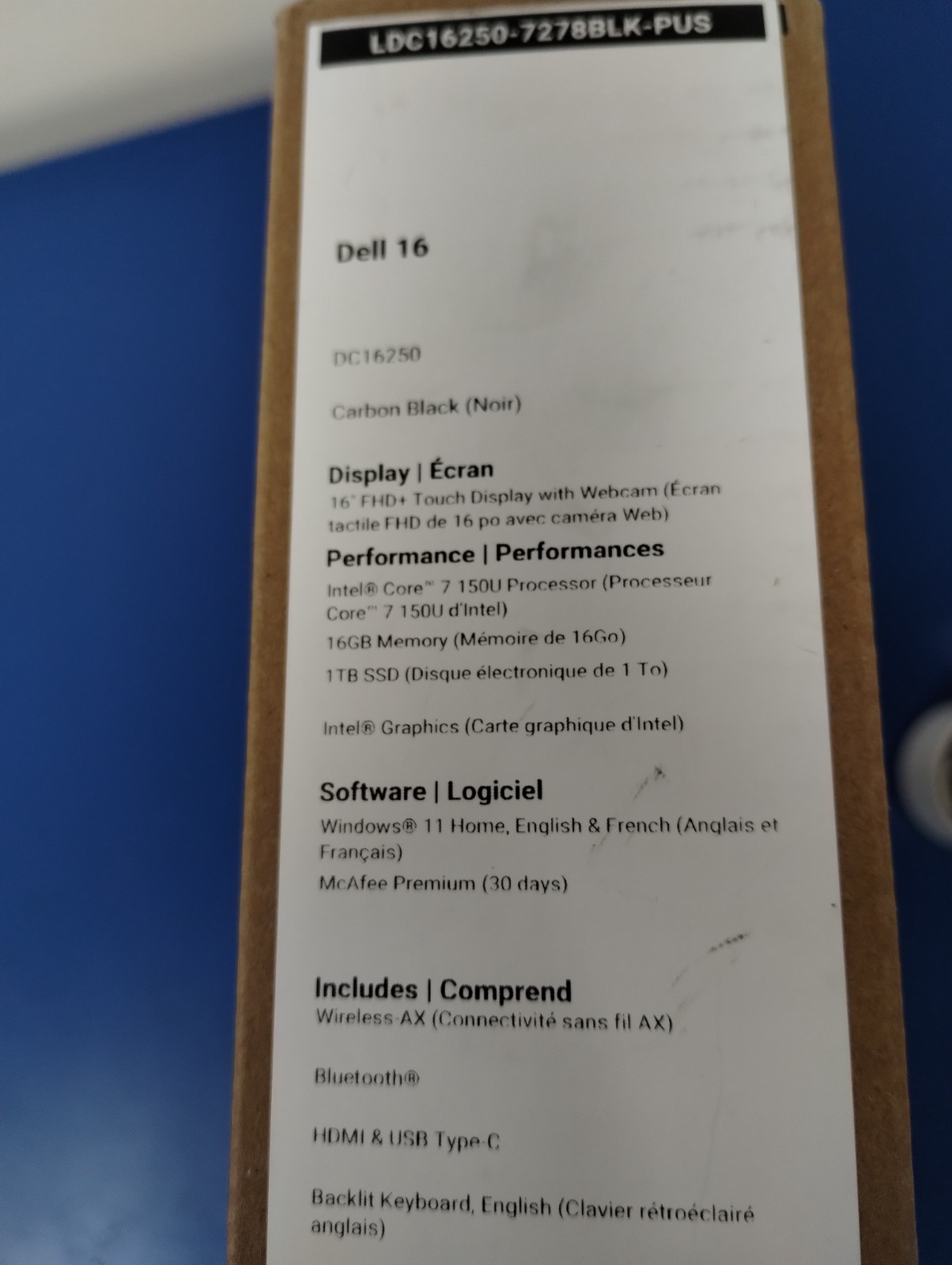 DELL 16 DC16250 MRYT3 Intel Core 7-150U, 1.80 GHz, 16 GB RAM, 1 TB NVMe
