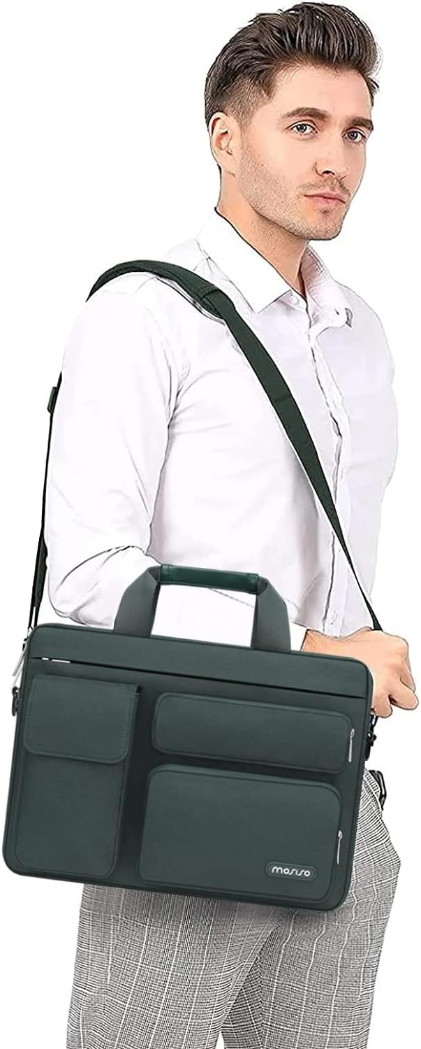 Sleeve for 15-15.6 inch Laptop with 2 Raised Pockets and Handle, Emerald Green