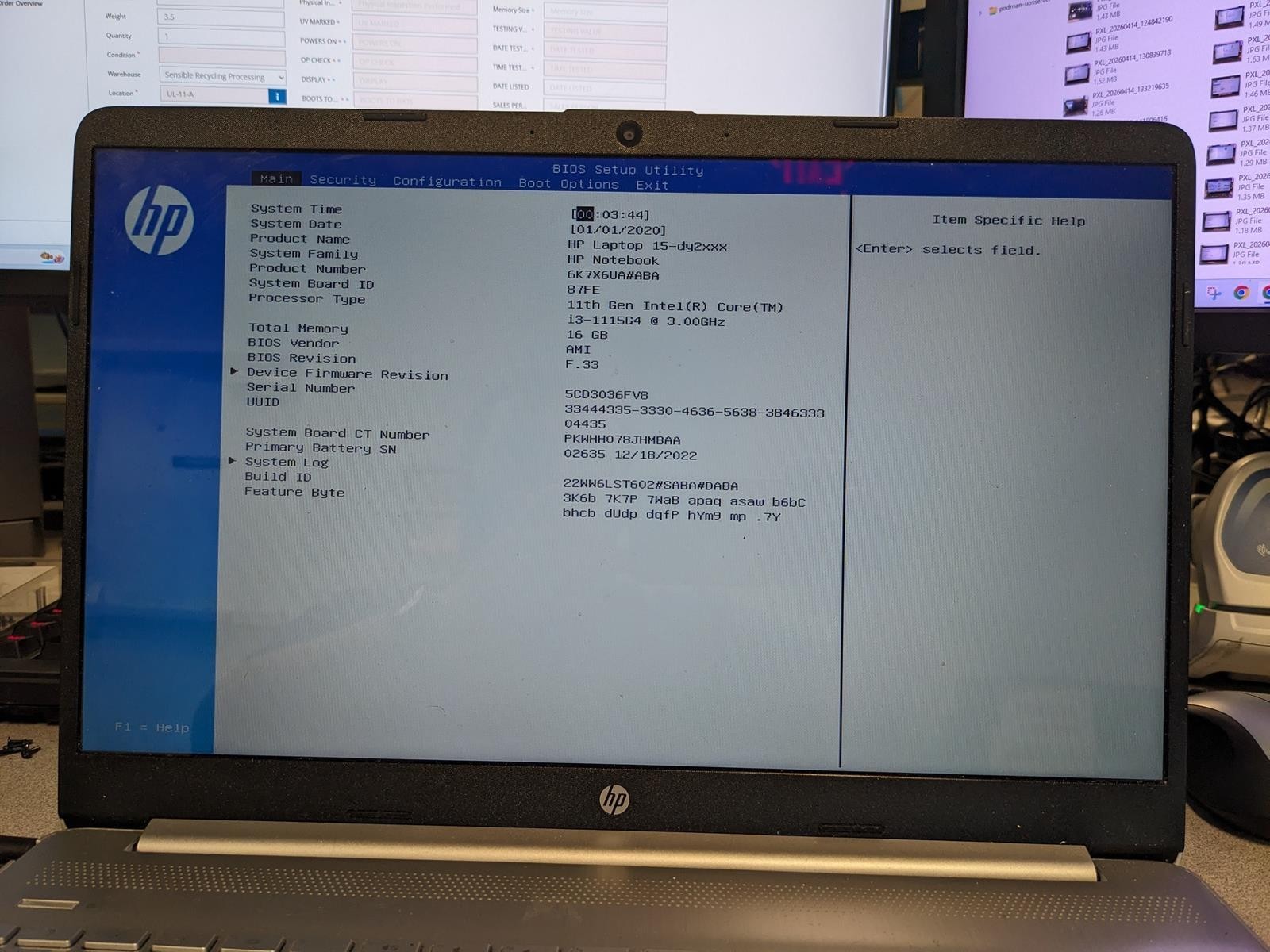 HP LAPTOP 15-DY2702DX i3-1115G4 @ 3.00GHz, 16GB RAM, NO HDD/OS