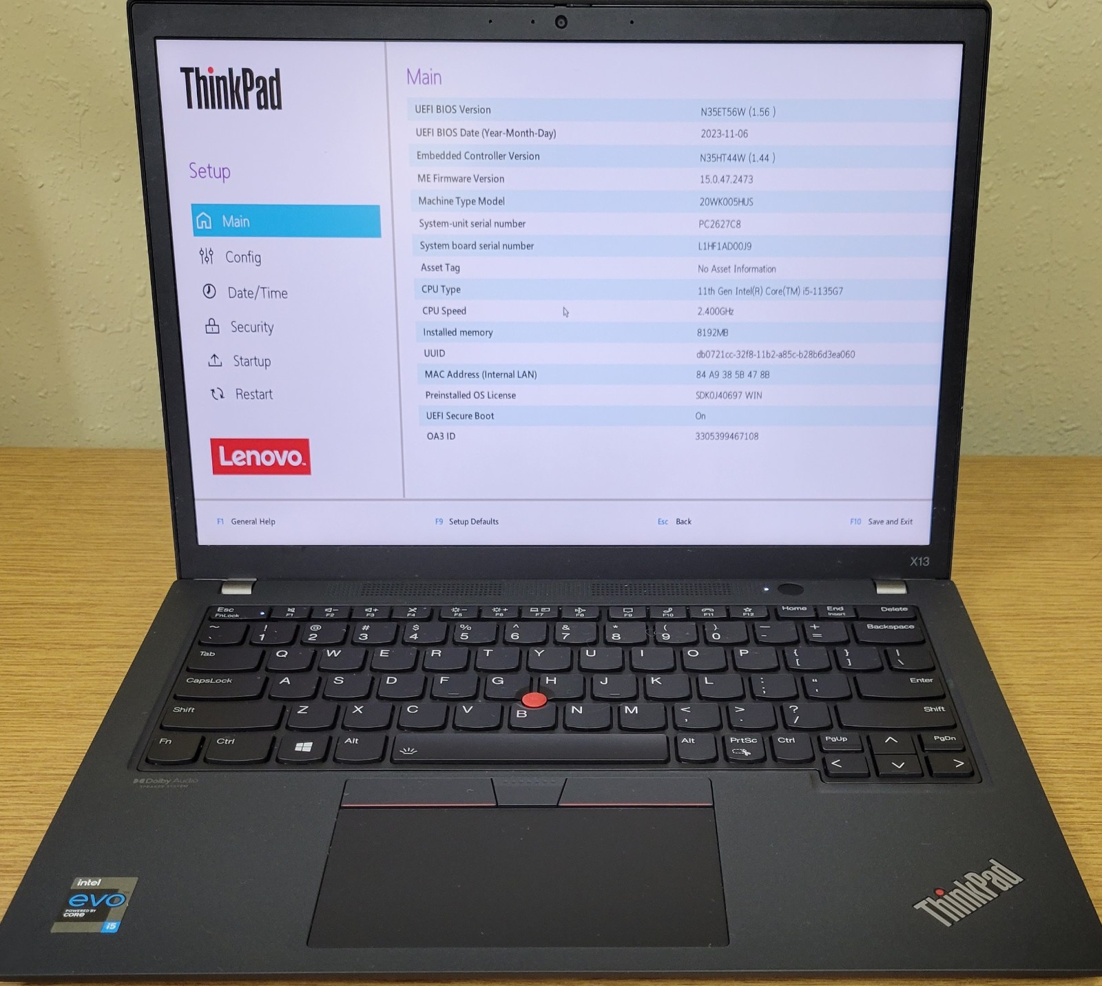 Lenovo ThinkPad X13 Gen2i i5-1135G7 2.40GHz 8GB 512GB NVMe Intel Iris Xe No OS