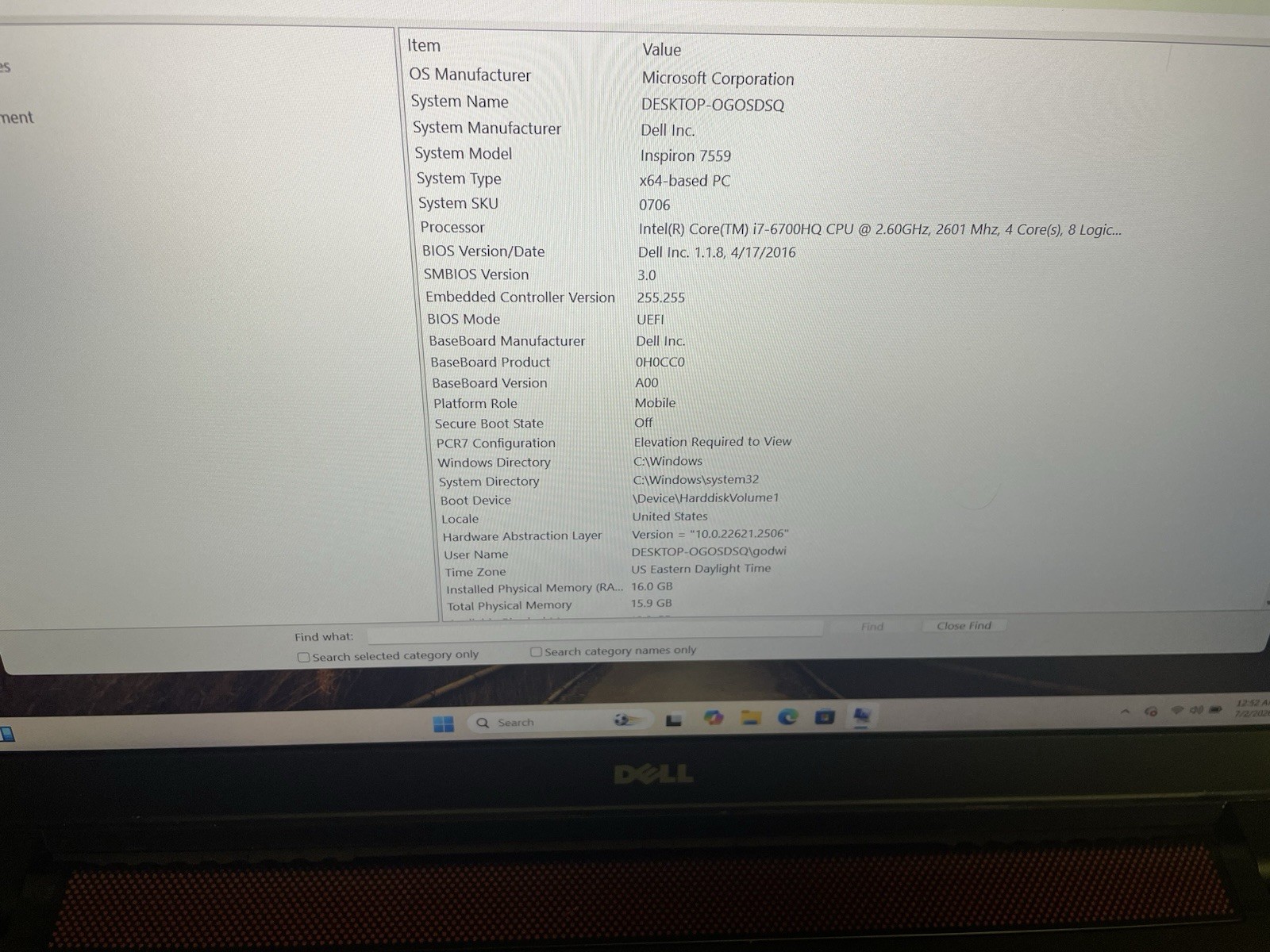 Dell Inspiron 7559 Gaming Laptop 16GB RAM, 128GB SSD, GTX 960M(4GB)WIN 11 HOME.