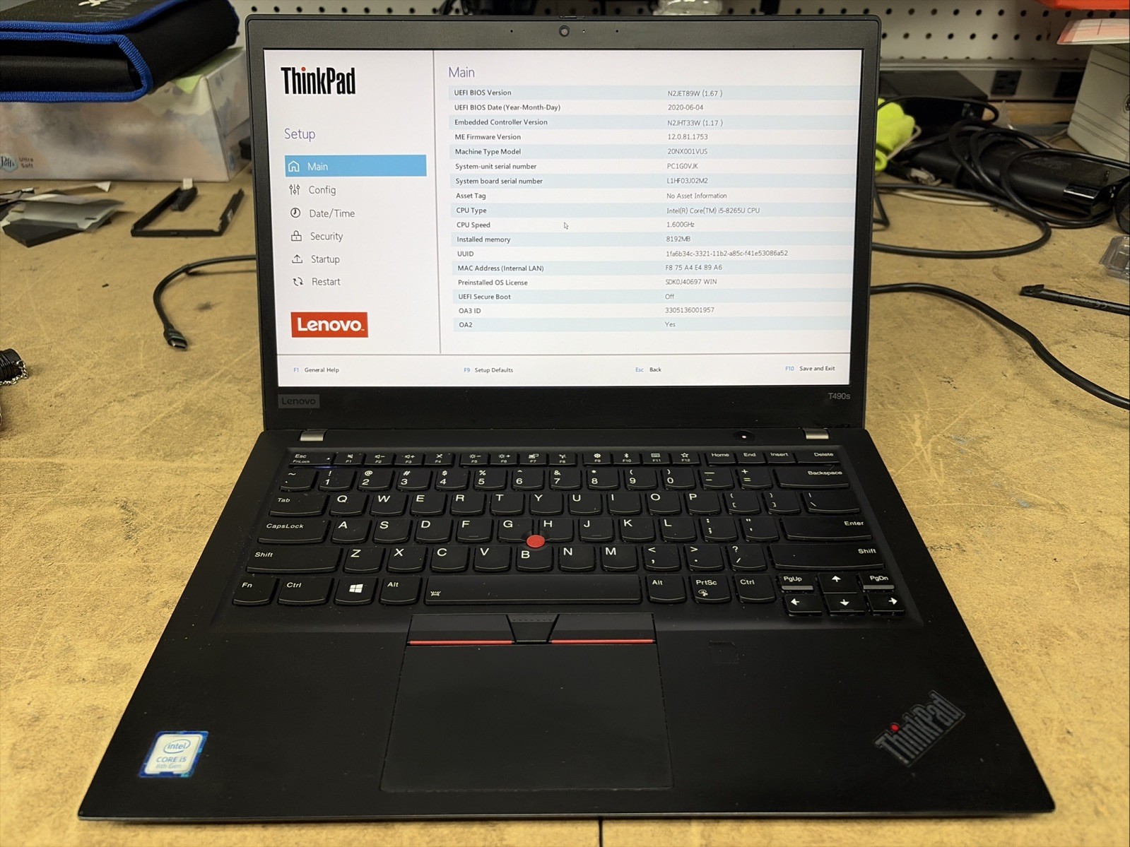 Lenovo ThinkPad T490s 14″ FHD i5-8265u 8GB RAM No OS/SSD