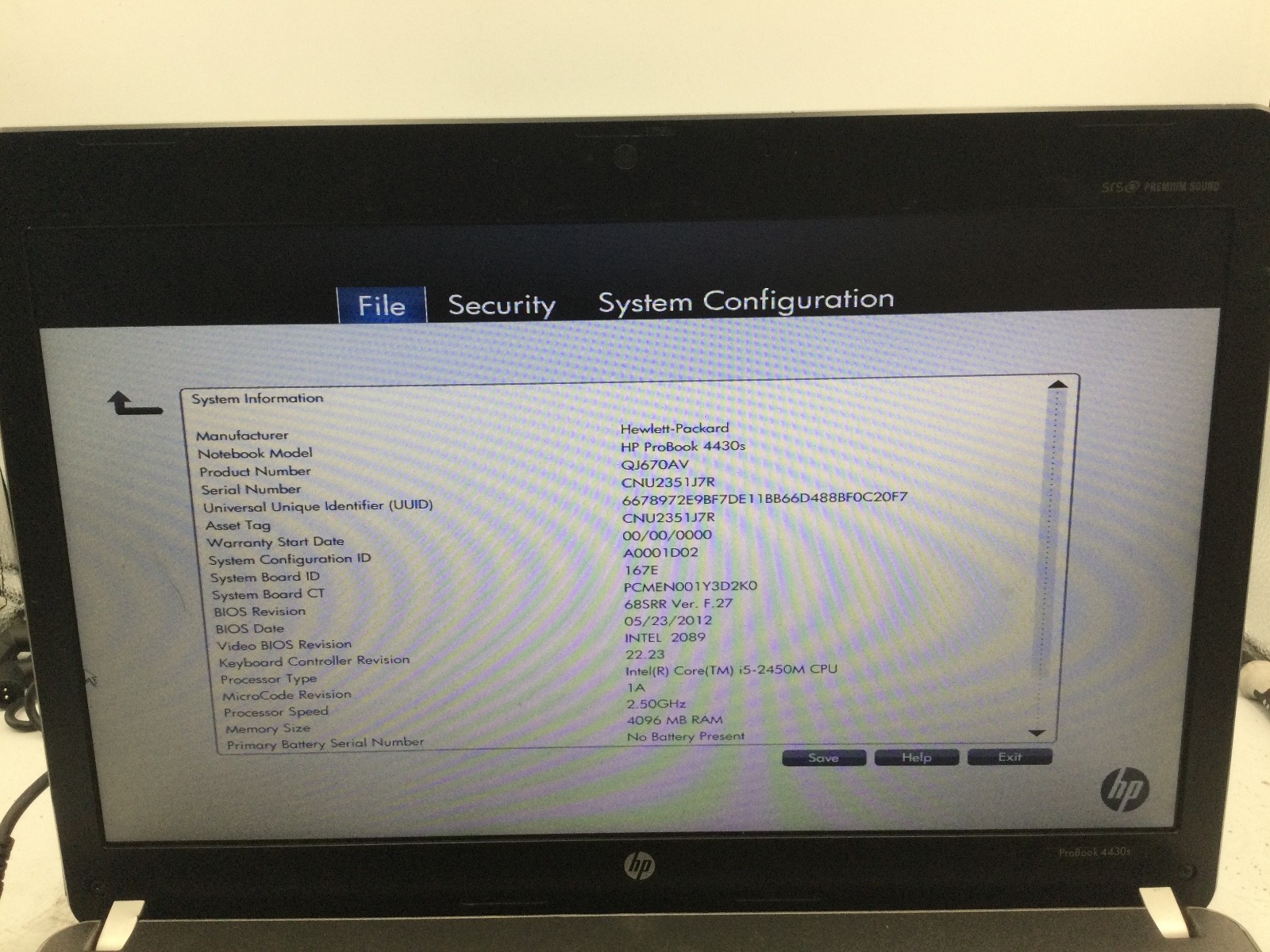HP PROBOOK 4430s – BOOTS TO BIOS – INTEL I5 2450M – 4GB RAM -READ DESCRIPTION-BB
