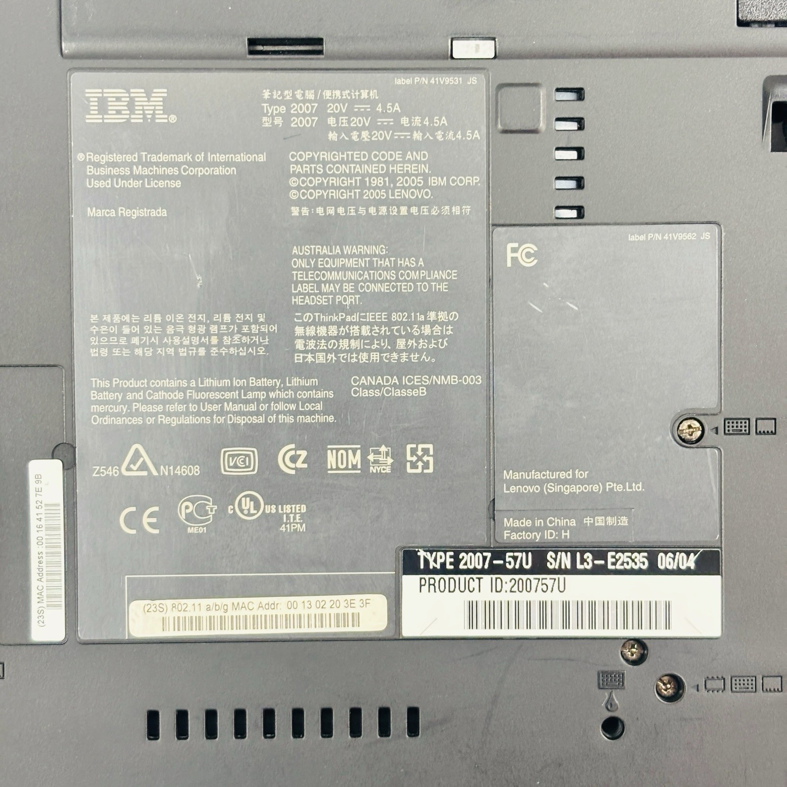 Lenovo ThinkPad T60 14.1″ Vintage Laptop Type 2007-4CU w/ Power Cable
