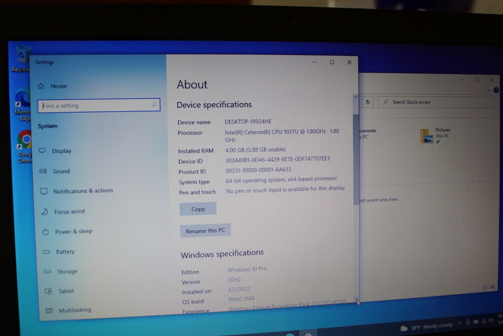 Toshiba C55,Kingston 4GB RAM Kingston 120GB SSD Updated Windows 10PRO To 20H2