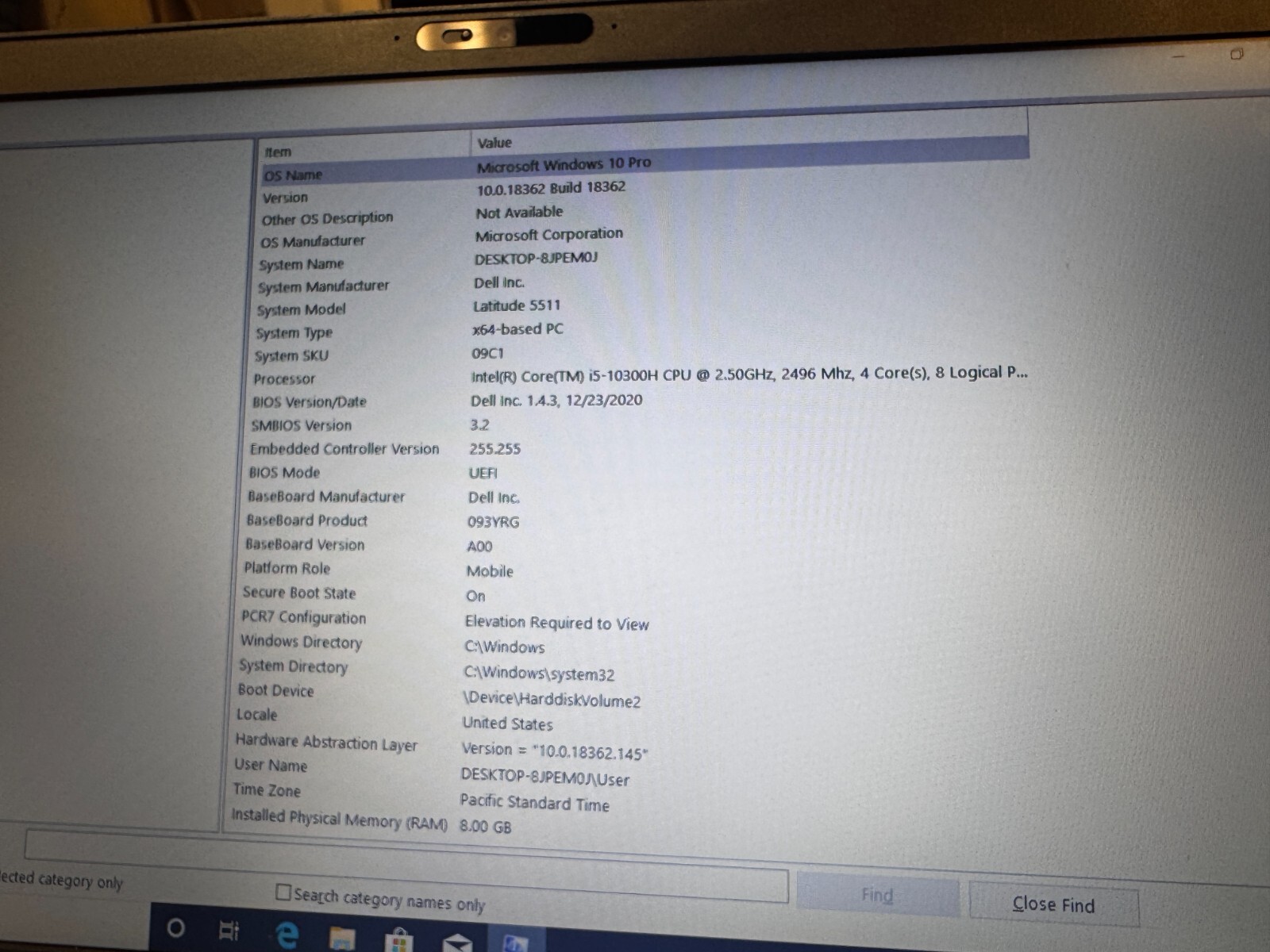Dell Latitude 5511 15.6″ Intel i5-10300H @ 2.5GHz 8GB RAM 256GB SSD Win10 Pro