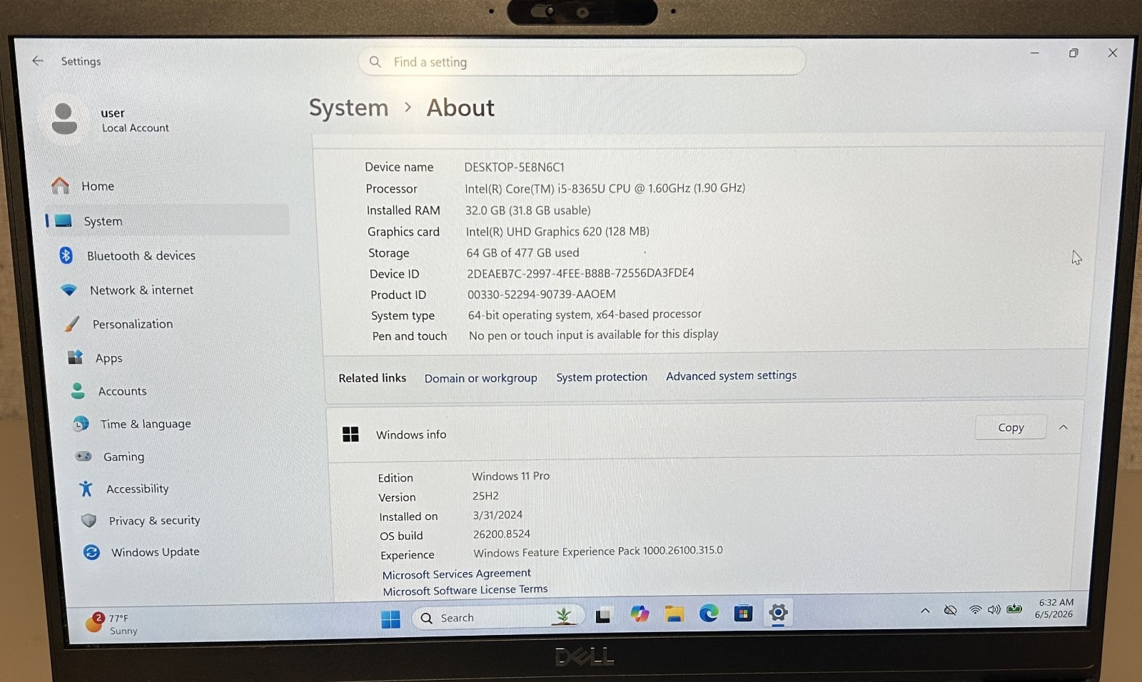 DELL LATITUDE 7400 14.0″ 32GB RAM 1.6GHz Intel Core i5-8365U 512GB SSD; 6181967