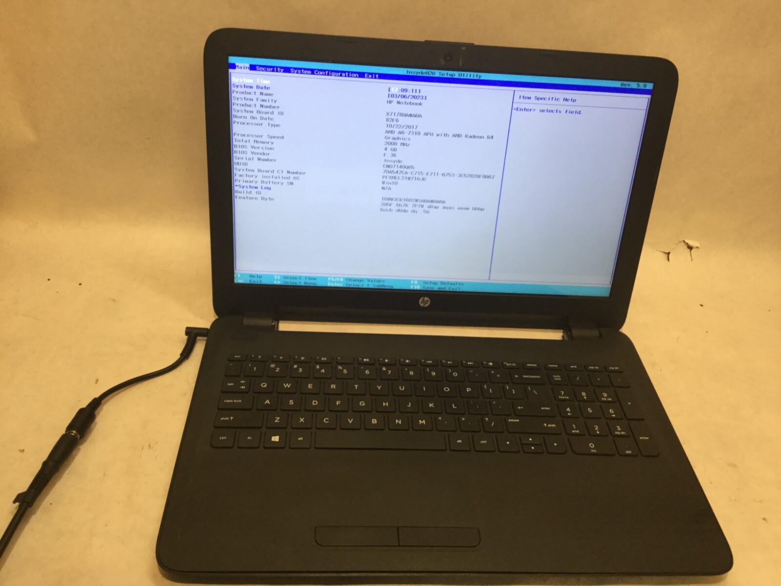 HP 15-ba009dx / AMD A6-7310 R4 @ 2.00GHz / (NO STORAGE) -MR