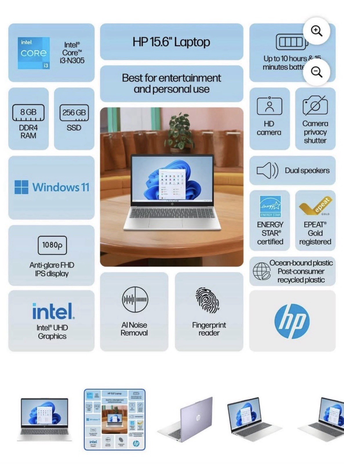 HP 15.6″ Laptop Intel Core i3-N305 8GB RAM 256GB SSD Lilac Lavender Windows 11