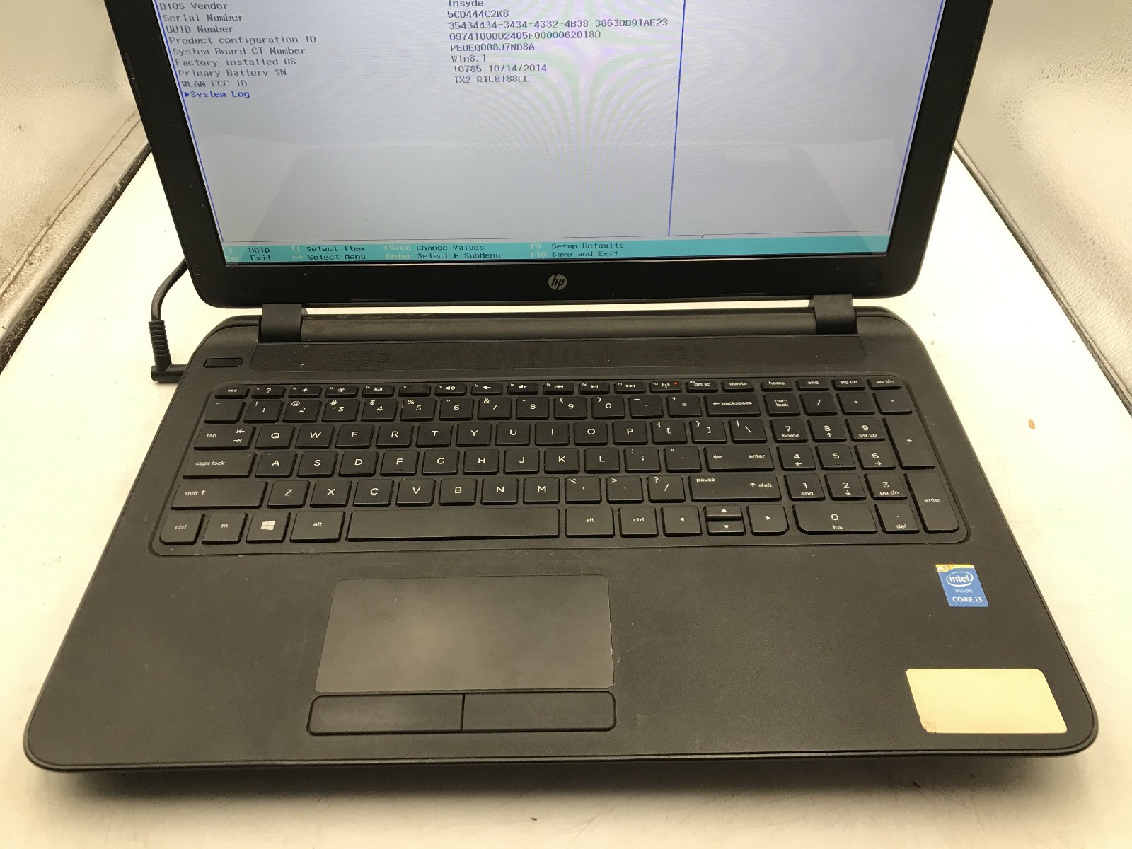 HP 15 F019DX – BOOTS TO BIOS – INTEL I3 4030U – NO RAM – NO OS – READ DESC – BB!