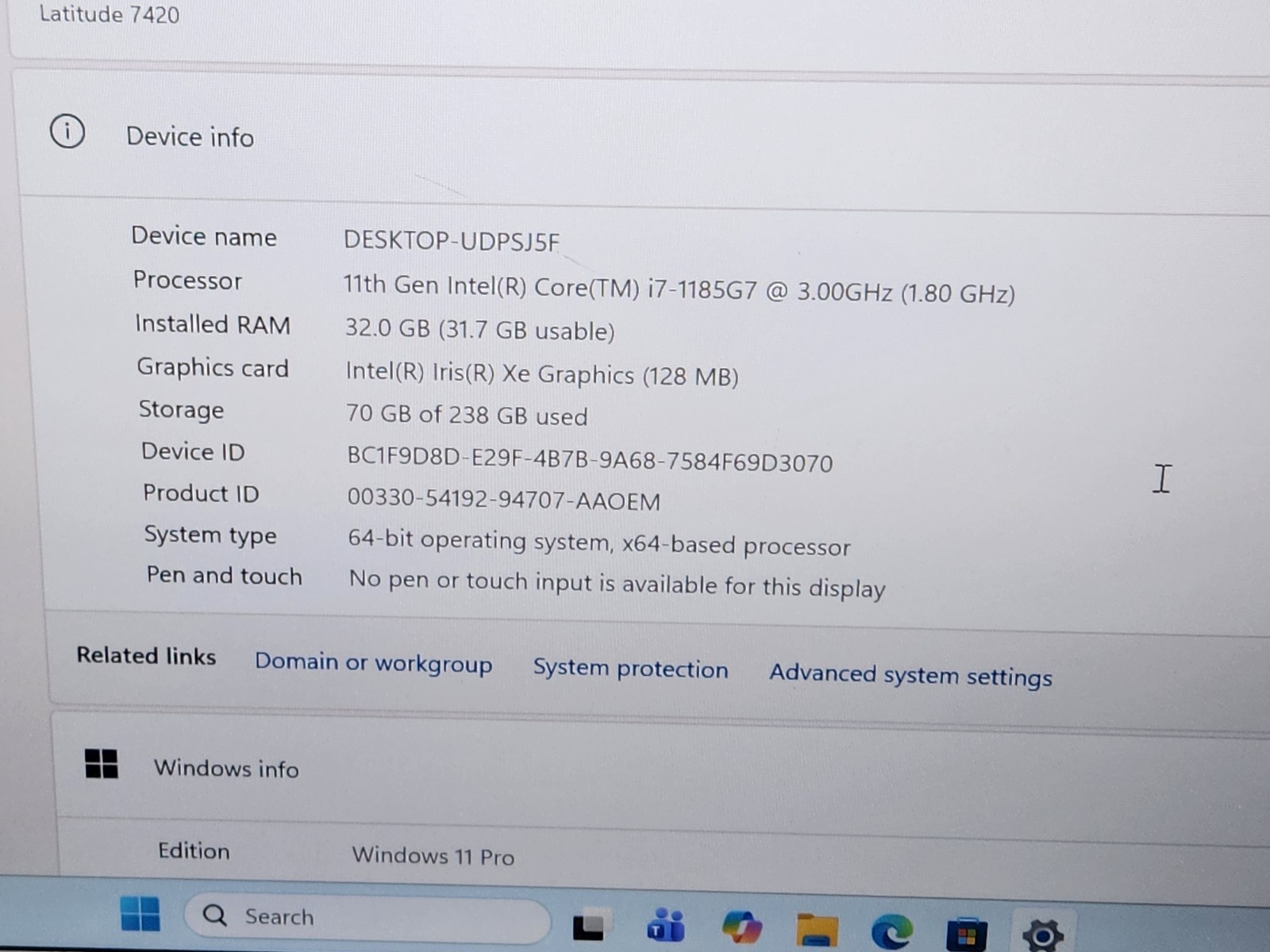 Dell Latitude 7420 14″ FHD i7-1185G7 3.00GHz 32GB 256GB SSD Windows 11 Pro ~