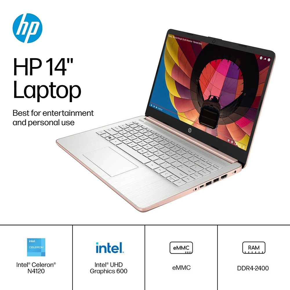 HP 2024 Newest Laptop 14″HD Intel 4-Core Up to 16GB RAM&384GB Storage Rose Gold
