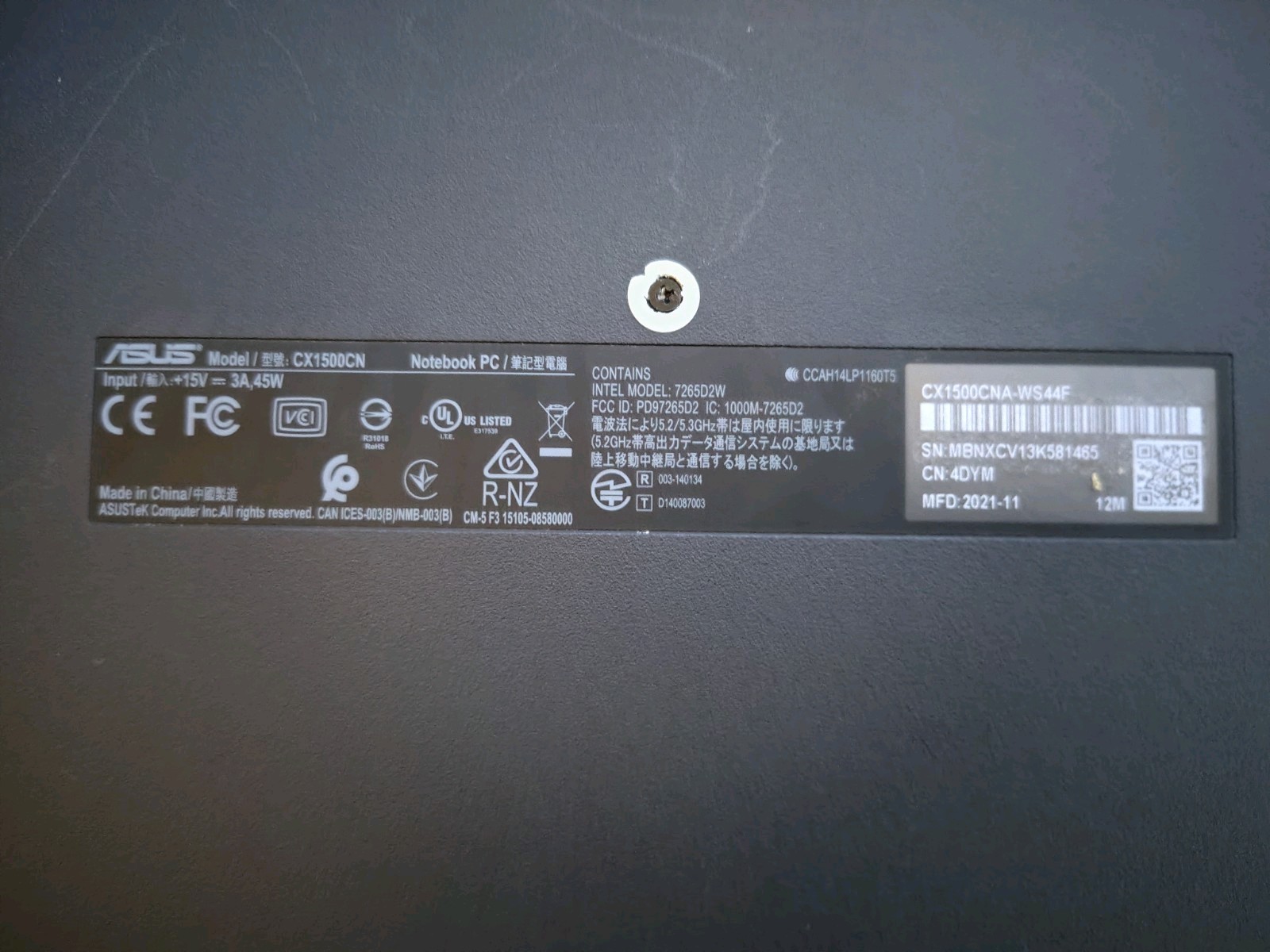 ASUS Chromebook CX1 15.6″ Laptop – Intel Celeron 4GB RAM 64GB eMMC Black CX1500