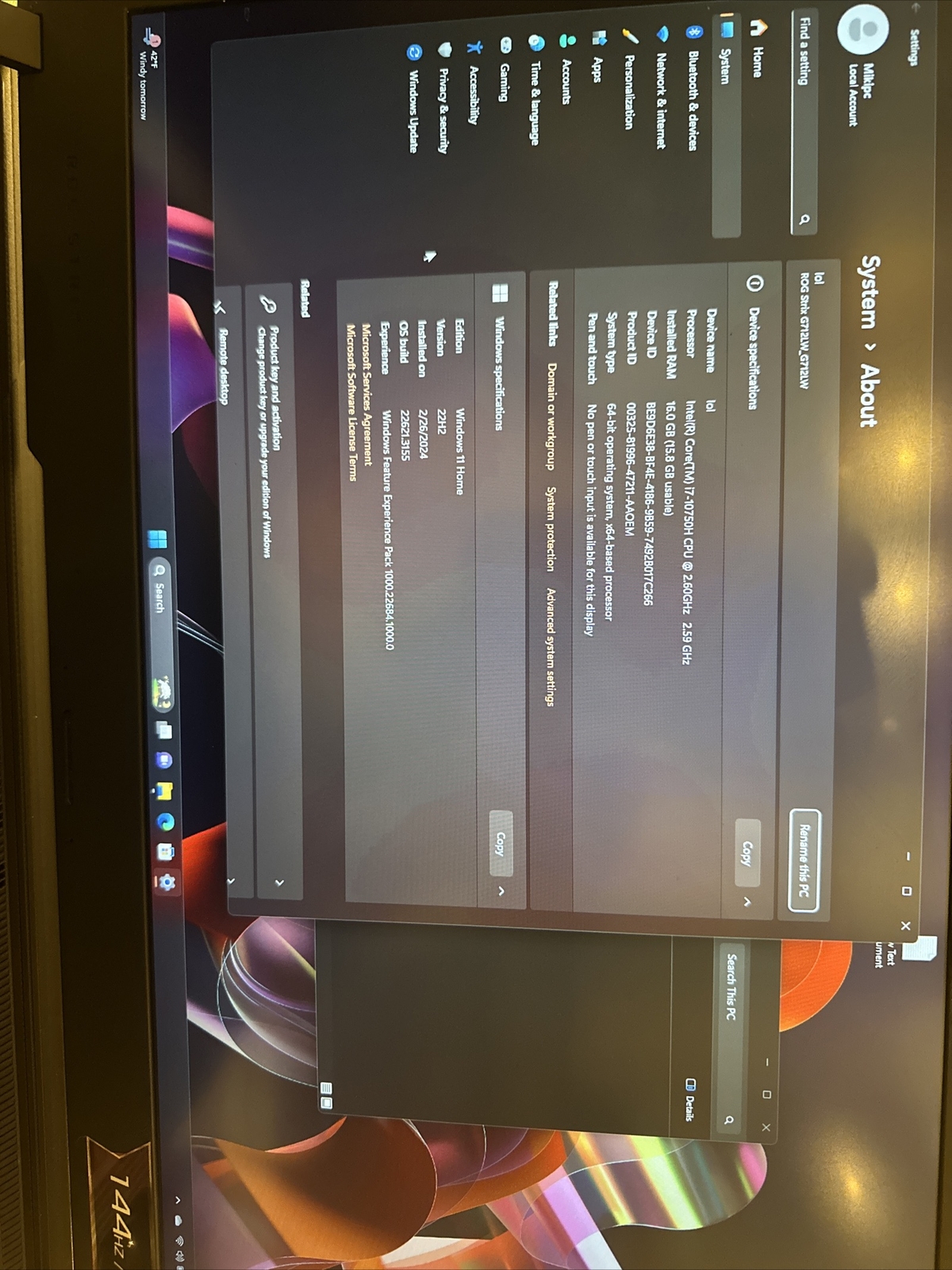 Asus Rog Strix G17 Gaming Laptop 17.3 “144hz 3ms FHD Nvidia Rtx2070 Corei7 1TB