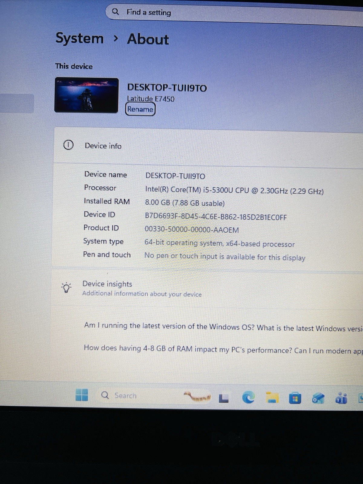 Dell Latitude E7450,8G,i5,256GB SSD, Latest Version Of Win11 Pro,25H2