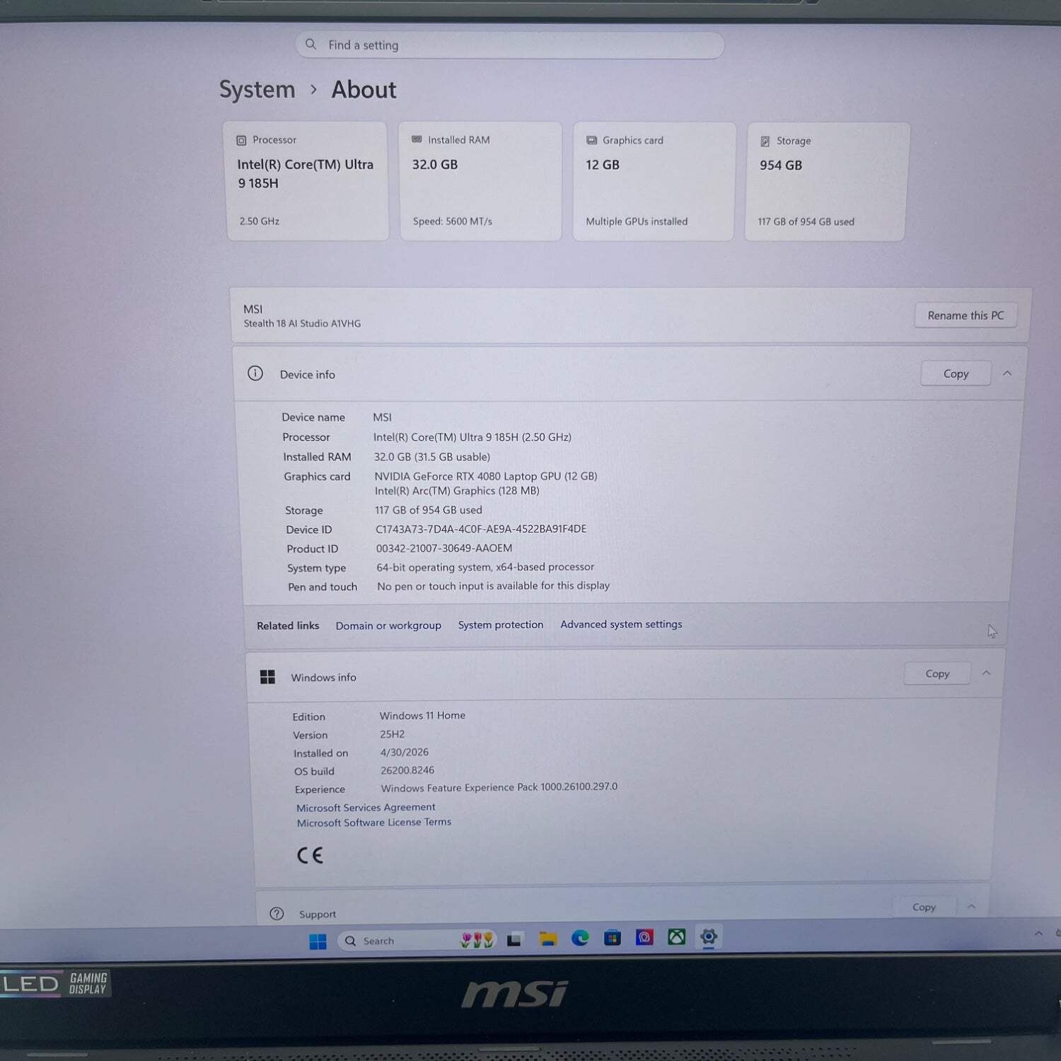 MSI Stealth 18 Core Ultra 9 185H 2.5GHz 32GB RAM 1TB SSD GeForce RTX 4080
