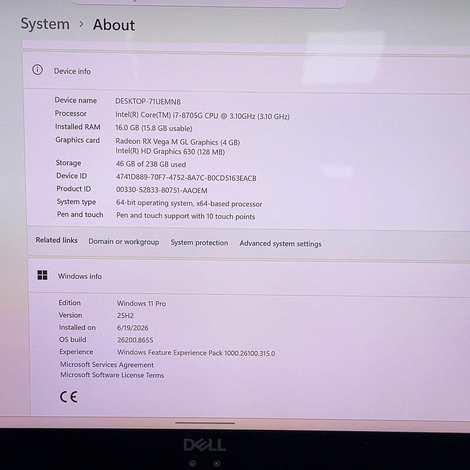 Dell XPS P73F 15.6″ i7-8705G 3.1GHz 16GB RAM 256GB SSD