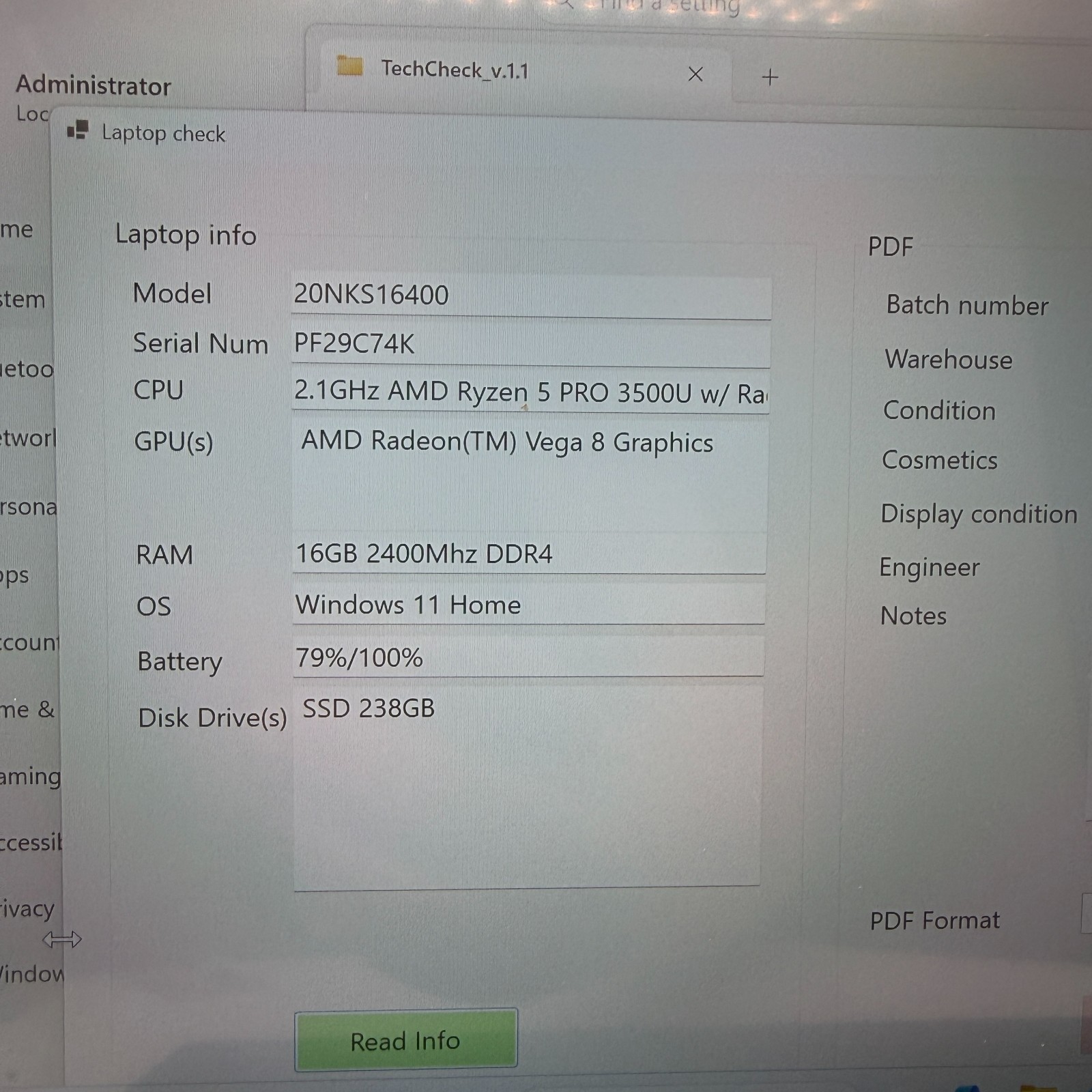 Lenovo ThinkPad T495 14 FHD 2.1 GHz Ryzen PRO 5 3500U 16GB 256GB Bat 86% Laptop