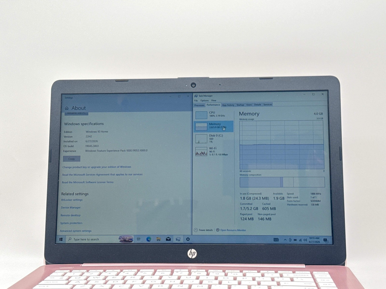 HP Stream 14-ds0080nr 14″ AMD A4-9120e 4GB 64GB eMMC Pink