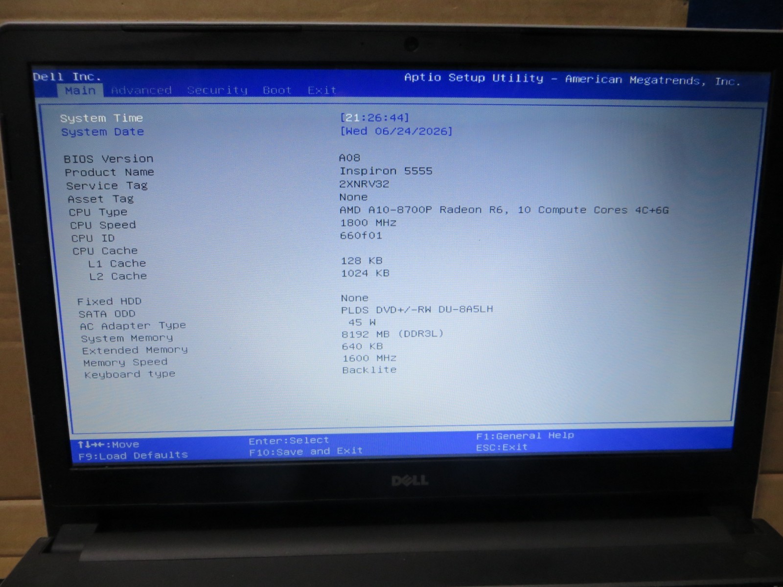 Dell Inspiron 15-5555 AMD A10-8700P 8GB RAM for Parts or Repair