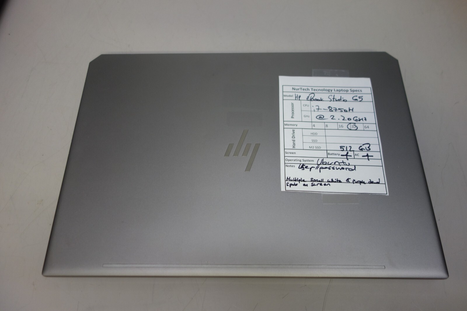 HP ZBook Studio G5 15.6″ i7-8750H 2.2GHz 32GB/512GB m2 SSD UBUNTU Laptop + AC