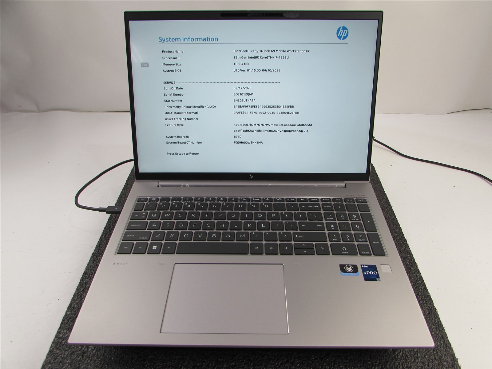 HP ZBOOK FIREFLY 16 (G9) 1920X1080 FHD I7-1265U 512GB SSD 16GB RAM NO O.S