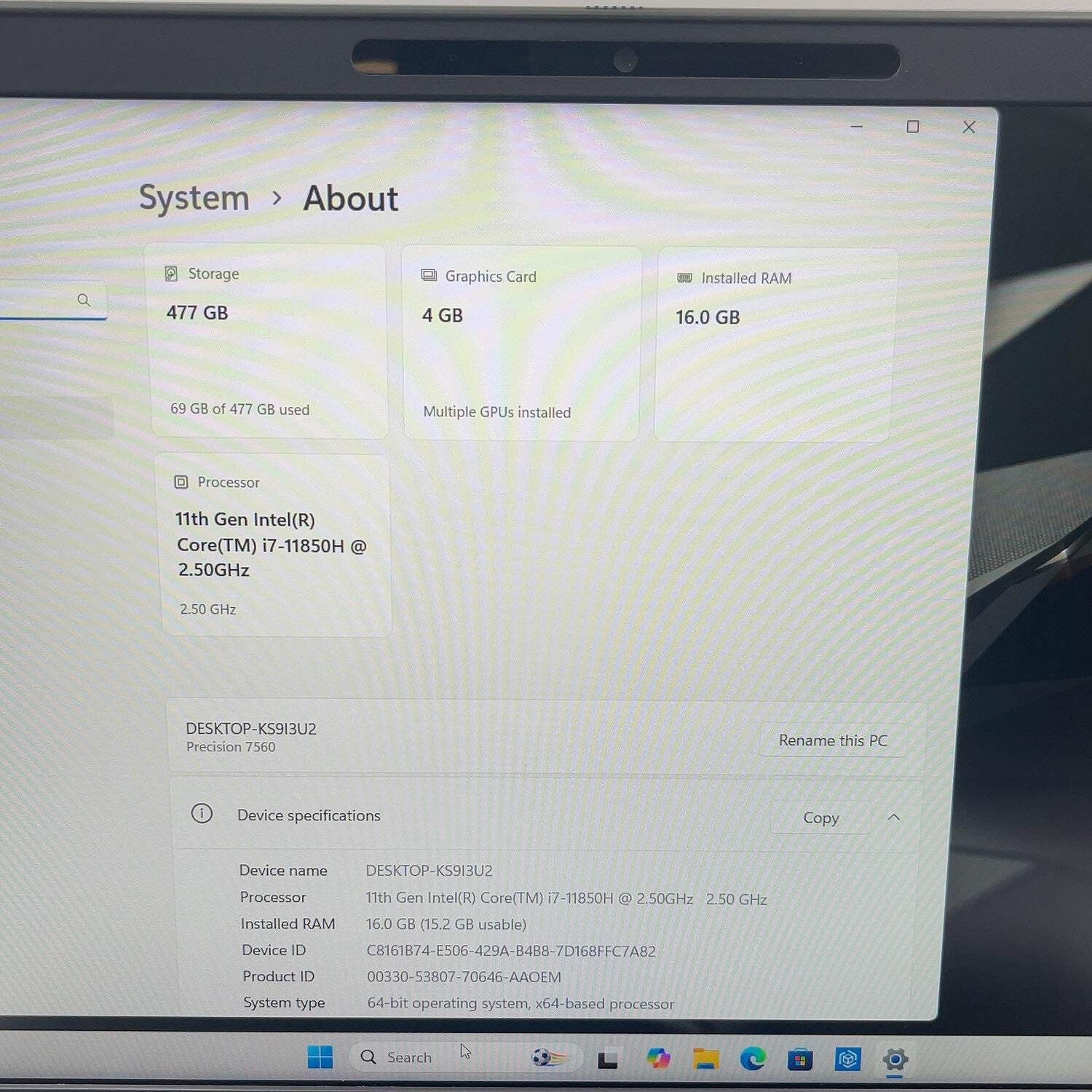 Dell Precision 7560 15.6″ i7-11850H 2.5GHz 16GB RAM 512GB SSD Quadro T1200