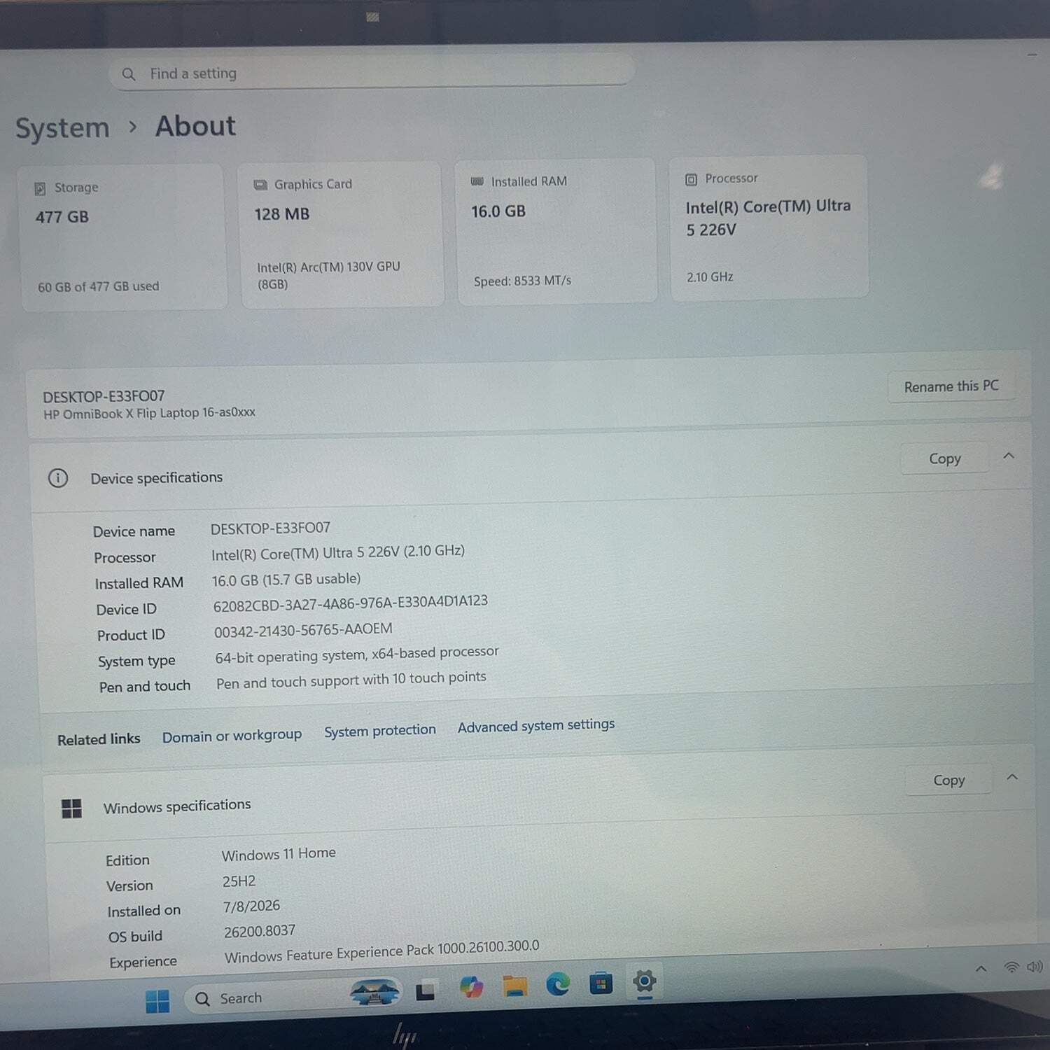 HP OmniBook X Flip 16-AS0013DX 16″ Core Ultra 5 226V 2.1GHz 16GB RAM 512GB SSD