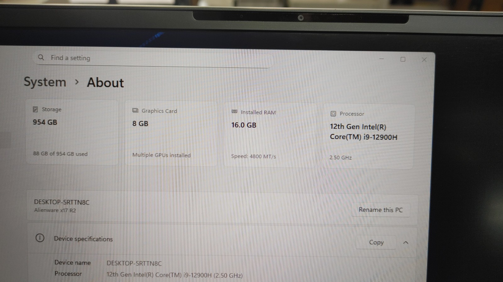 Alienware x17 R2 7.3 in, 1TB SSD, Intel Core i9-12900H, 16GB, RTX 3070 Ti