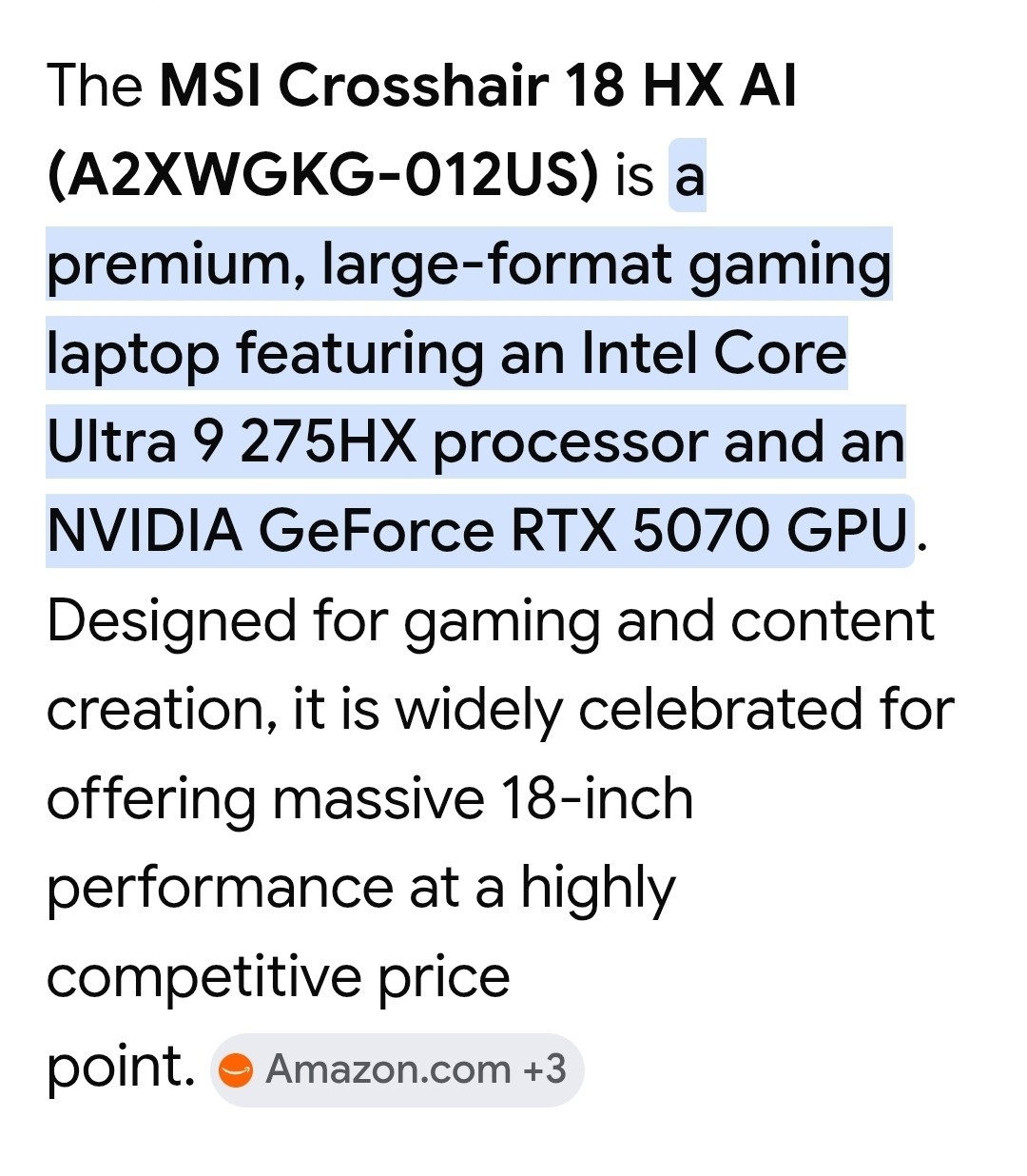 MSI Crosshair 18 HX AI A2XWGKG-012US 18″ Gaming Laptop QHD U9-275HX 5070 1TB