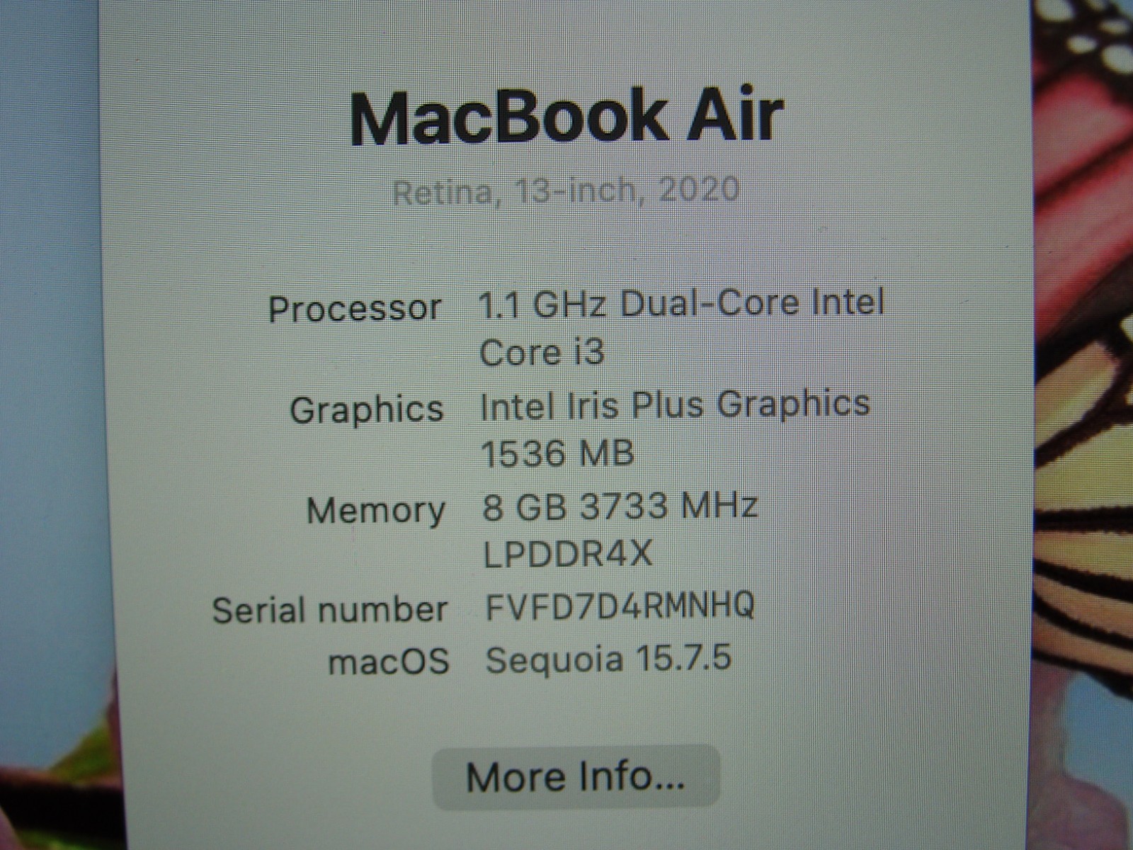 Apple MacBook Air 13″ A2179 (2020) i3-1000NG4 1.1GHz 8GB 256GB SSD MWTJ2LL/A +PA