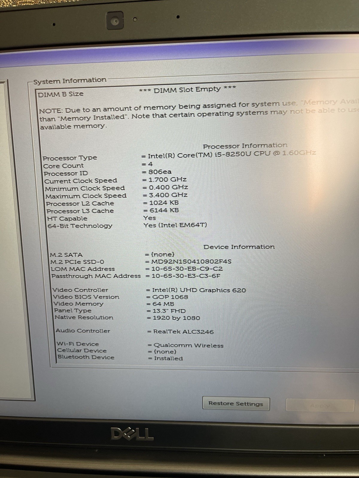 Dell Latitude 7390 13.3″ i5-8250U 8GB RAM 256GB SSD FHD Win11